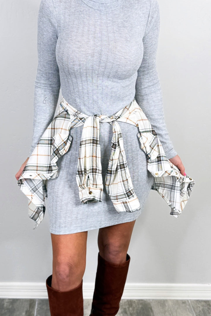 Ruling In Ribbed Turtleneck Dress - Grey-Dress-privityboutique.com-Privity Boutique, Women’s Fashion Boutique in Mesa, Arizona