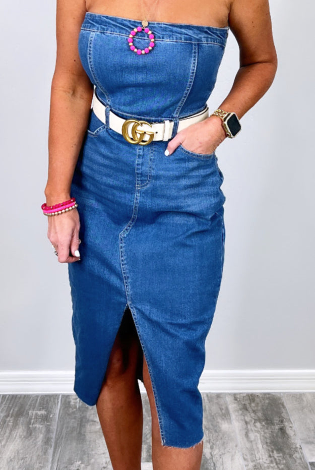 Take A Minute Denim Jean Dress-Jumpsuits-privityboutique.com-Privity Boutique, Women’s Fashion Boutique in Mesa, Arizona