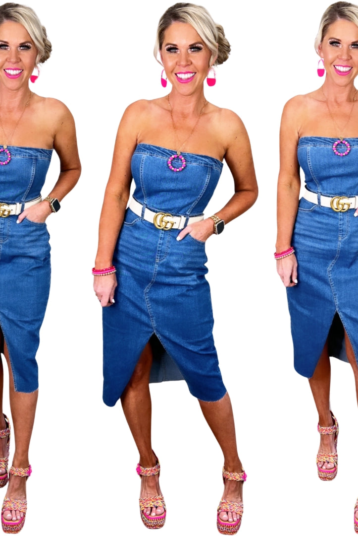 Take A Minute Denim Jean Dress-Jumpsuits-privityboutique.com-Privity Boutique, Women’s Fashion Boutique in Mesa, Arizona