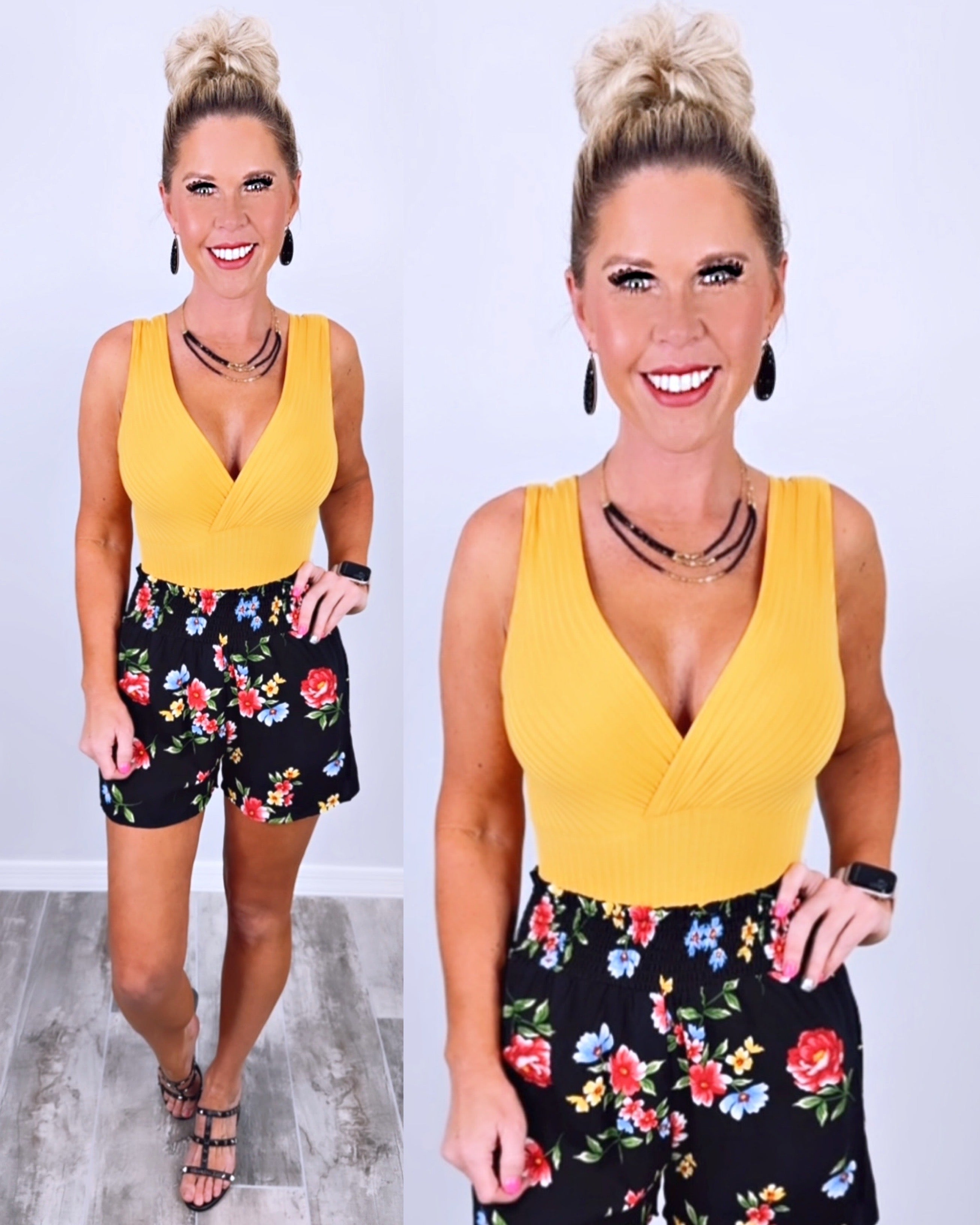 She's Stealing Hearts Multi Floral Shorts - Black-Shorts-privityboutique.com-Privity Boutique, Women’s Fashion Boutique in Mesa, Arizona