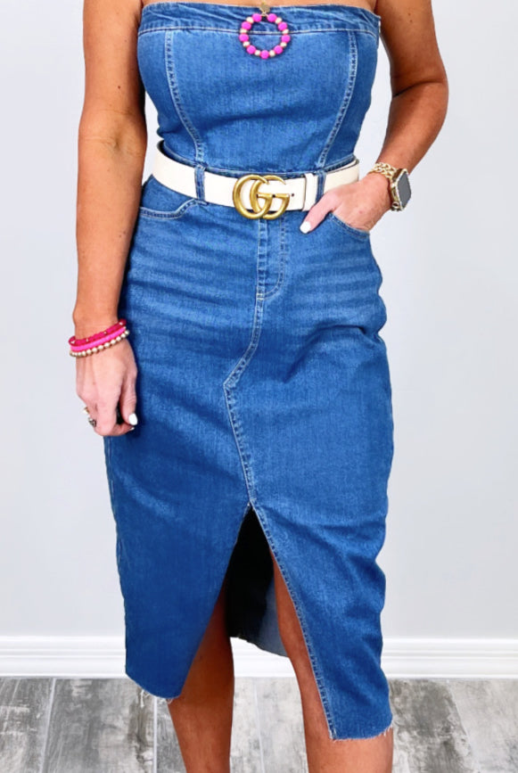 Take A Minute Denim Jean Dress-Jumpsuits-privityboutique.com-Privity Boutique, Women’s Fashion Boutique in Mesa, Arizona