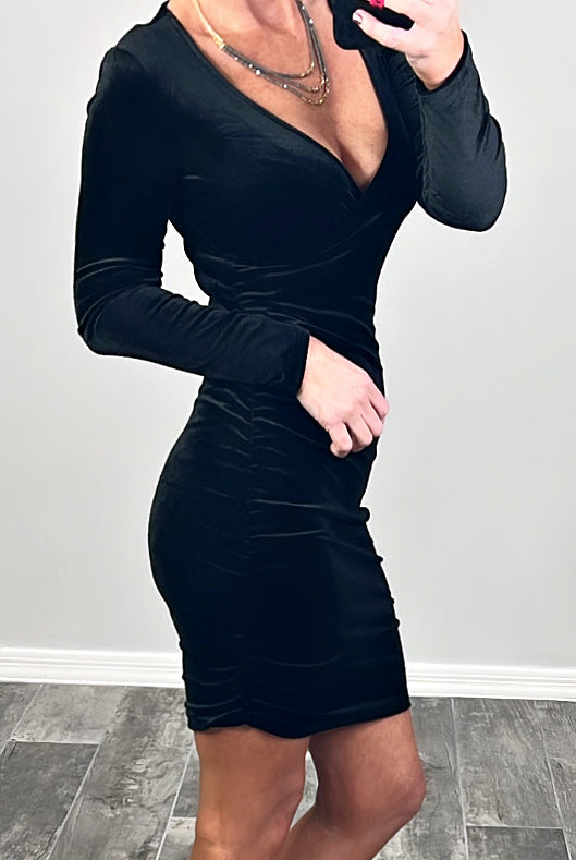 Going All Out Velvet Ruched Dress - Black-Dress-privityboutique.com-Privity Boutique, Women’s Fashion Boutique in Mesa, Arizona
