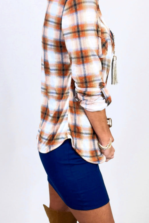 Penny Plaid Flannel Top - Rust/Ivory-flannel-privityboutique-Privity Boutique, Women’s Fashion Boutique in Mesa, Arizona