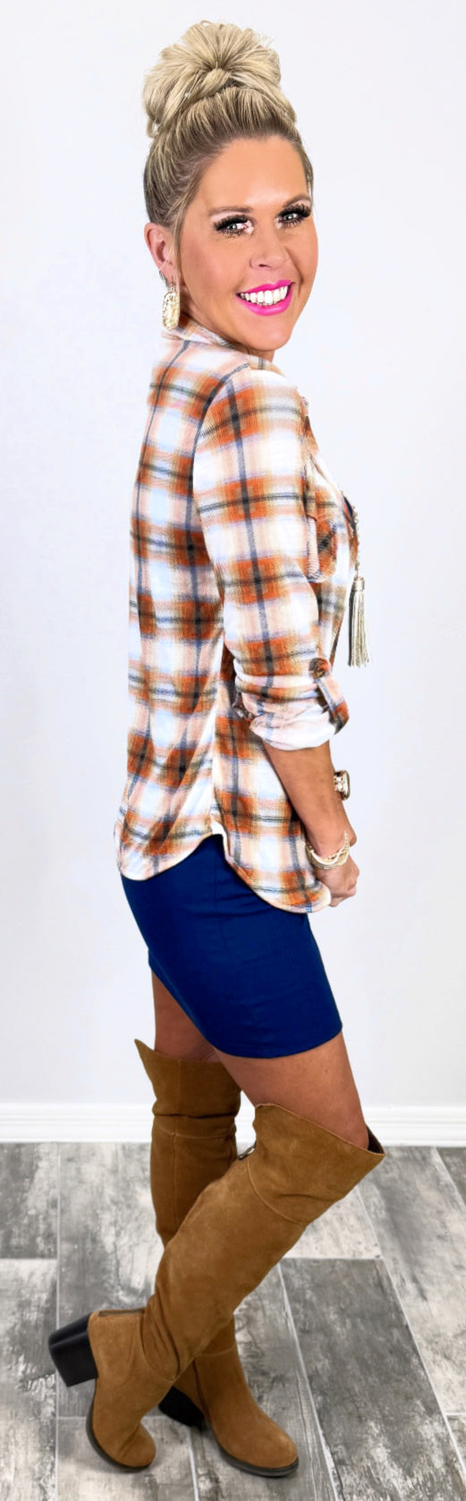 Penny Plaid Flannel Top - Rust/Ivory-flannel-privityboutique-Privity Boutique, Women’s Fashion Boutique in Mesa, Arizona