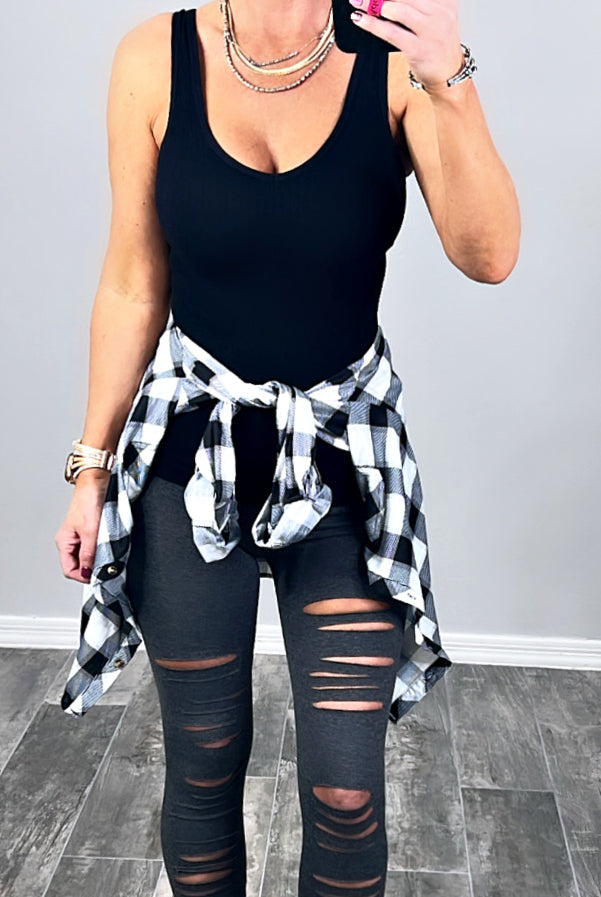 Penny Plaid Flannel Top - Black/White/Grey-flannel-privityboutique-Privity Boutique, Women’s Fashion Boutique in Mesa, Arizona