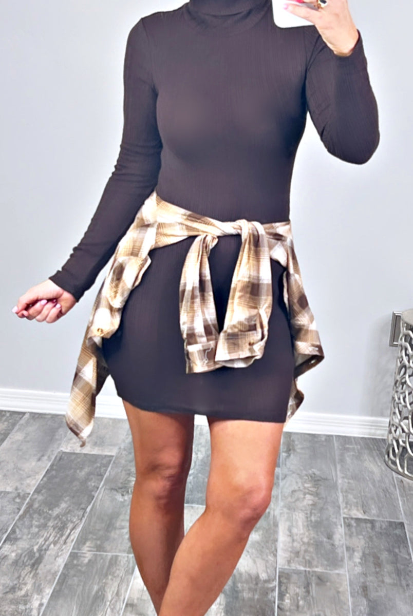 Ruling In Ribbed Turtleneck Dress - Brown-Dress-privityboutique.com-Privity Boutique, Women’s Fashion Boutique in Mesa, Arizona