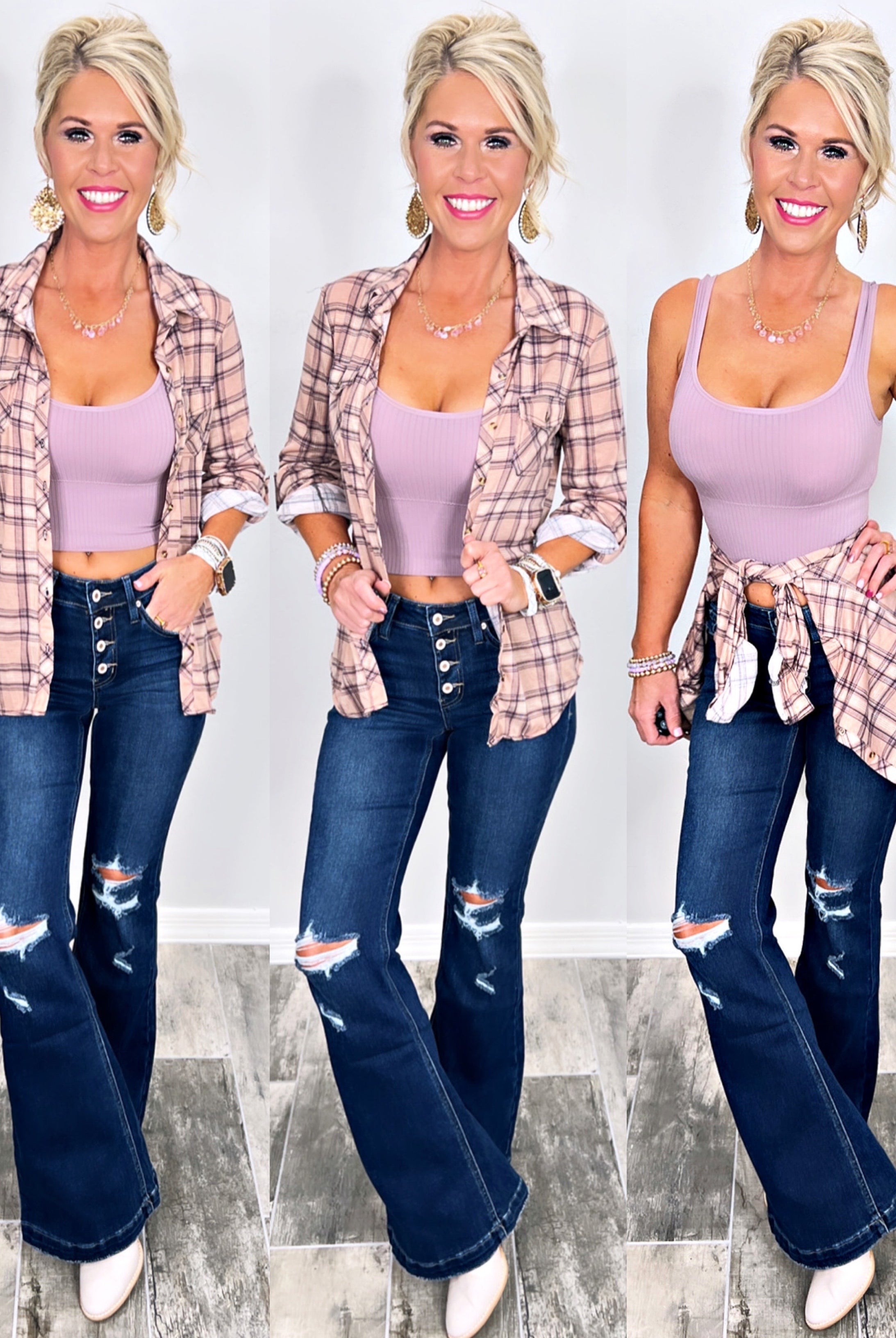 Penny Plaid Flannel Top - Blush/Plum-flannel-privityboutique-Privity Boutique, Women’s Fashion Boutique in Mesa, Arizona