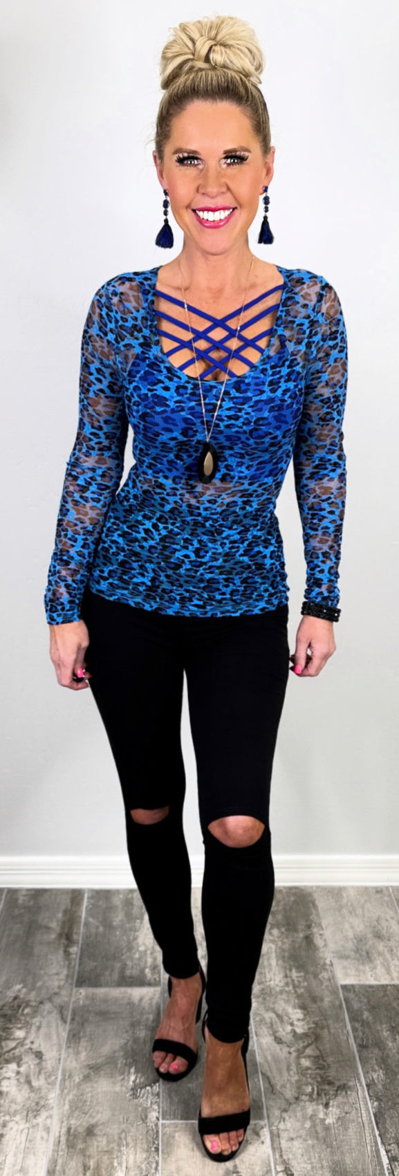 Lace Scoop Neck Top - Blue Print-Top-privityboutique-Privity Boutique, Women’s Fashion Boutique in Mesa, Arizona