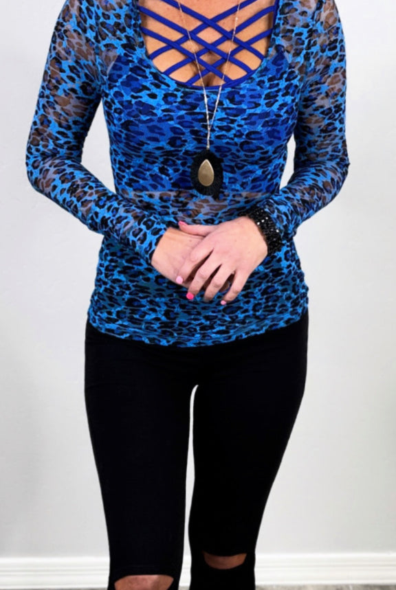 Lace Scoop Neck Top - Blue Print-Top-privityboutique-Privity Boutique, Women’s Fashion Boutique in Mesa, Arizona