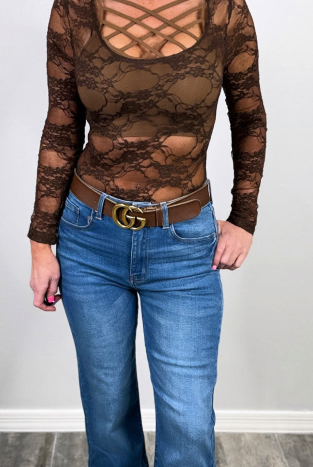 Lace Scoop Neck Top - Brown-Top-privityboutique-Privity Boutique, Women’s Fashion Boutique in Mesa, Arizona