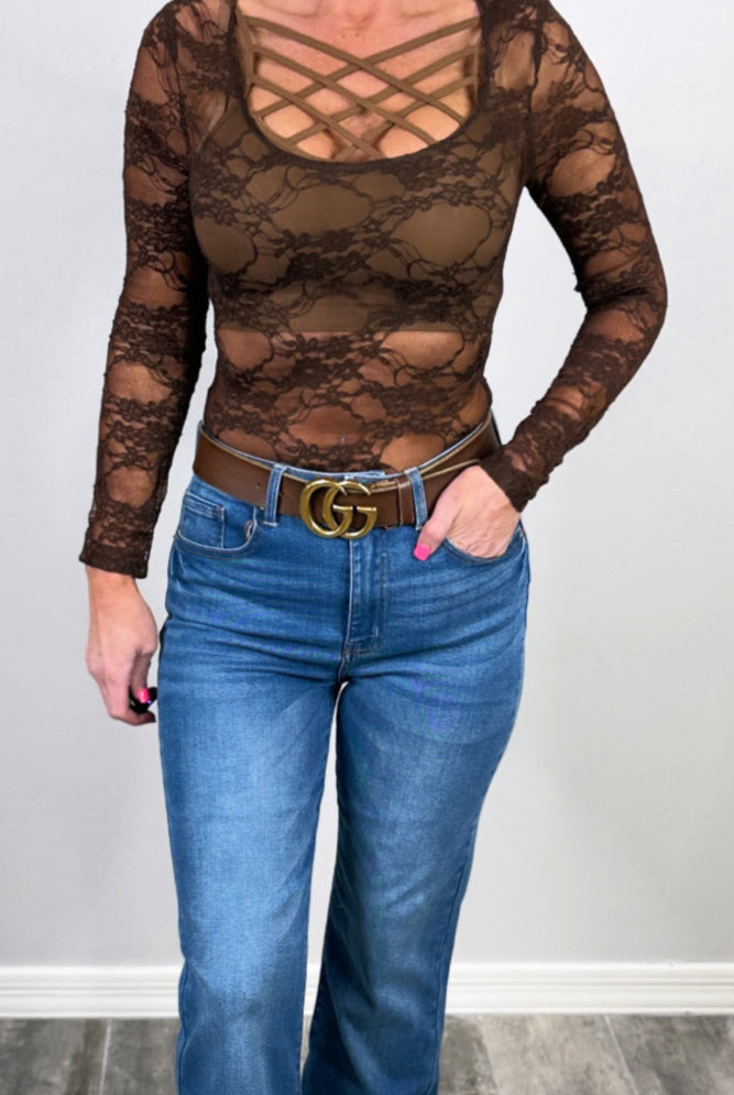 Lace Scoop Neck Top - Brown-Top-privityboutique-Privity Boutique, Women’s Fashion Boutique in Mesa, Arizona