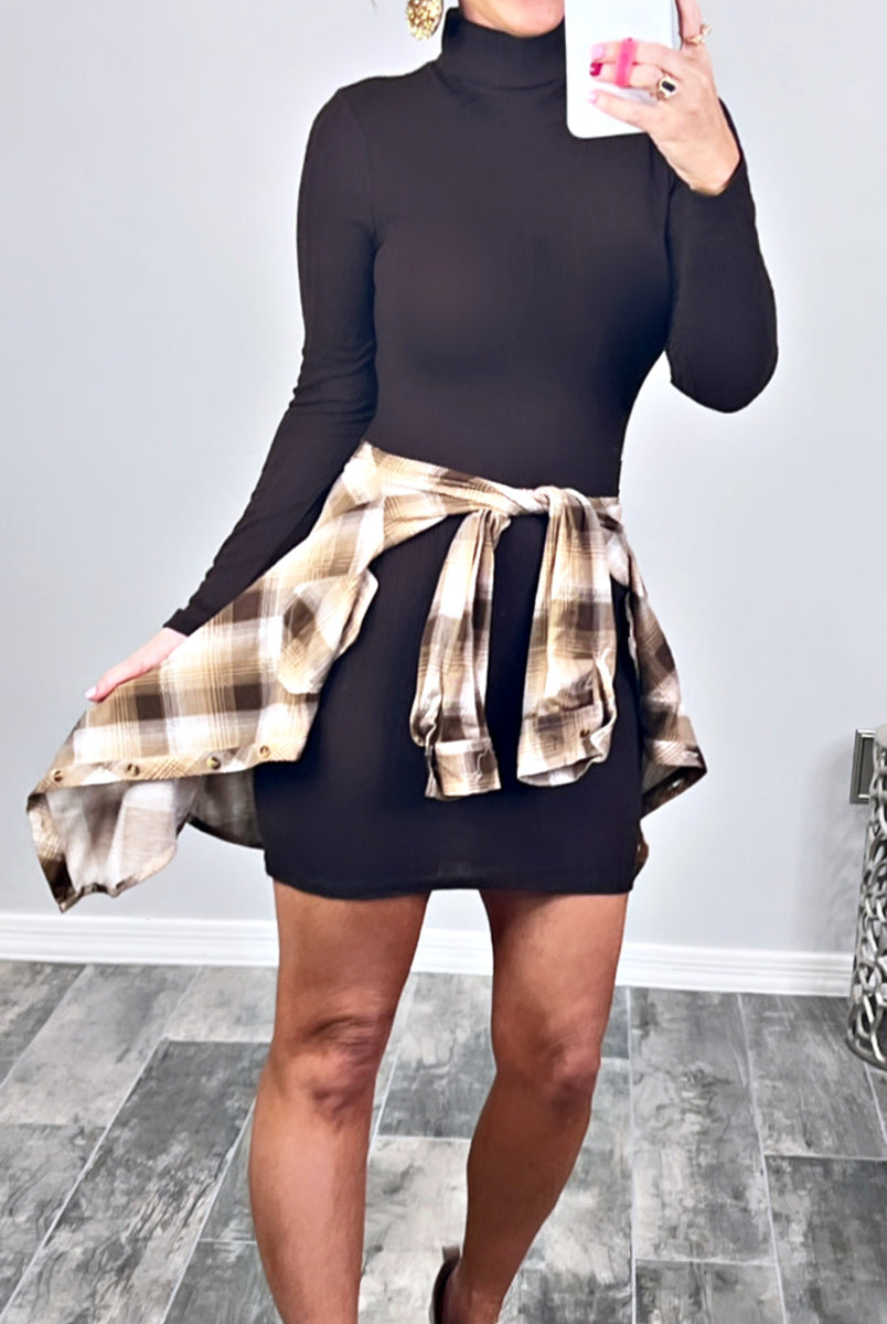 Ruling In Ribbed Turtleneck Dress - Brown-Dress-privityboutique.com-Privity Boutique, Women’s Fashion Boutique in Mesa, Arizona