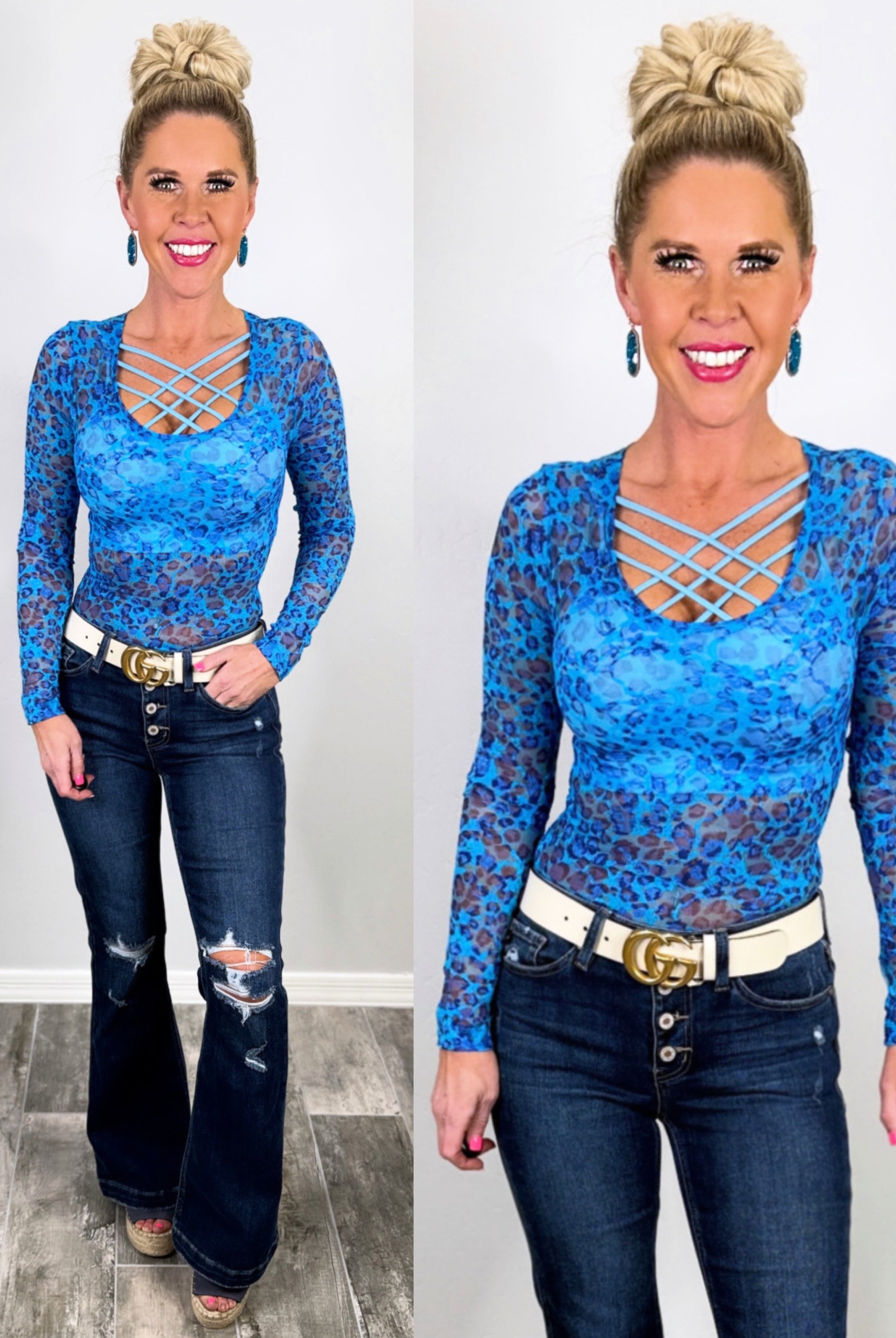 Lace Scoop Neck Top - Bright Blue Print-Top-privityboutique-Privity Boutique, Women’s Fashion Boutique in Mesa, Arizona