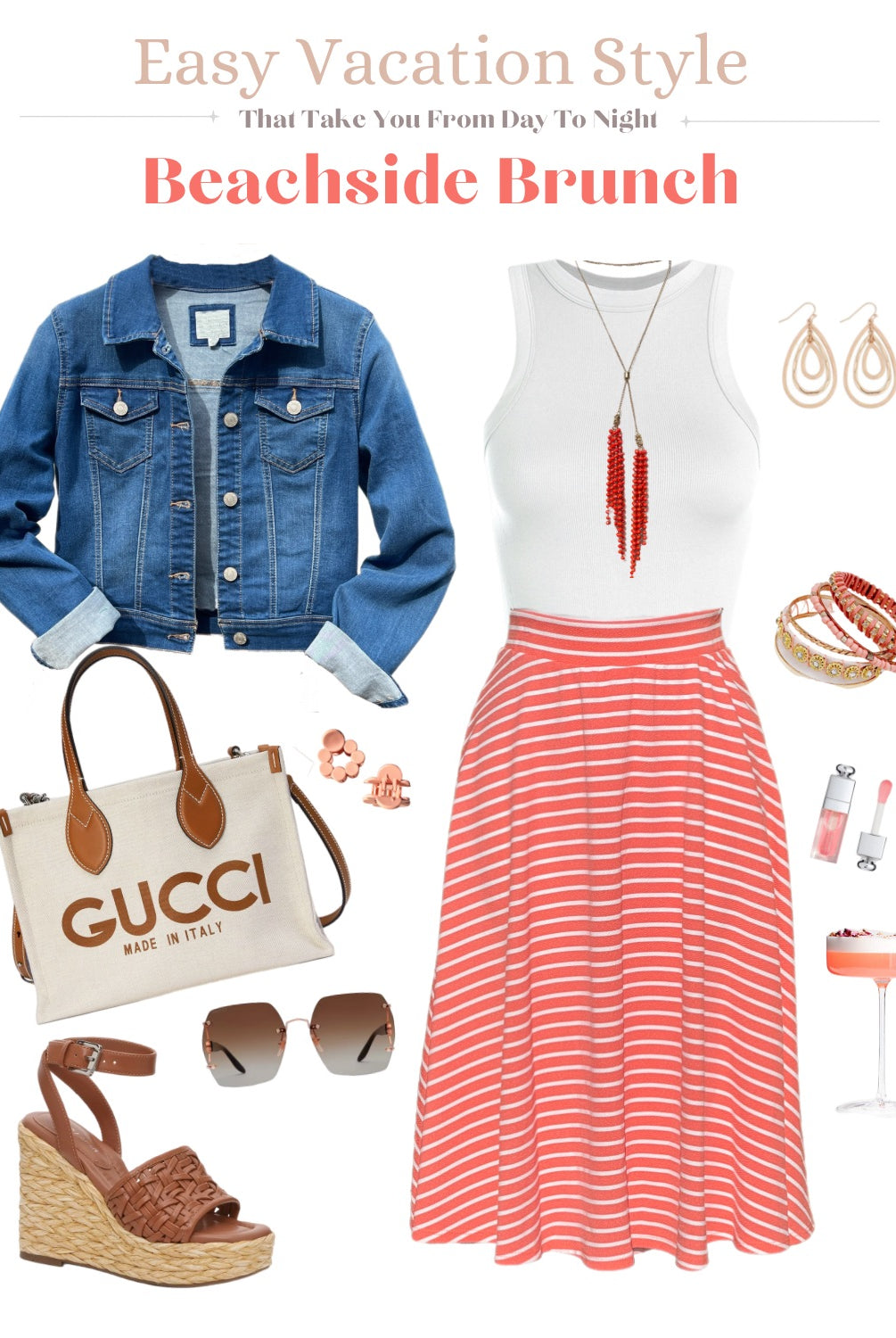 Striped Mid Length Skirt: Coral-Dress-privityboutique.com-Privity Boutique, Women’s Fashion Boutique in Mesa, Arizona