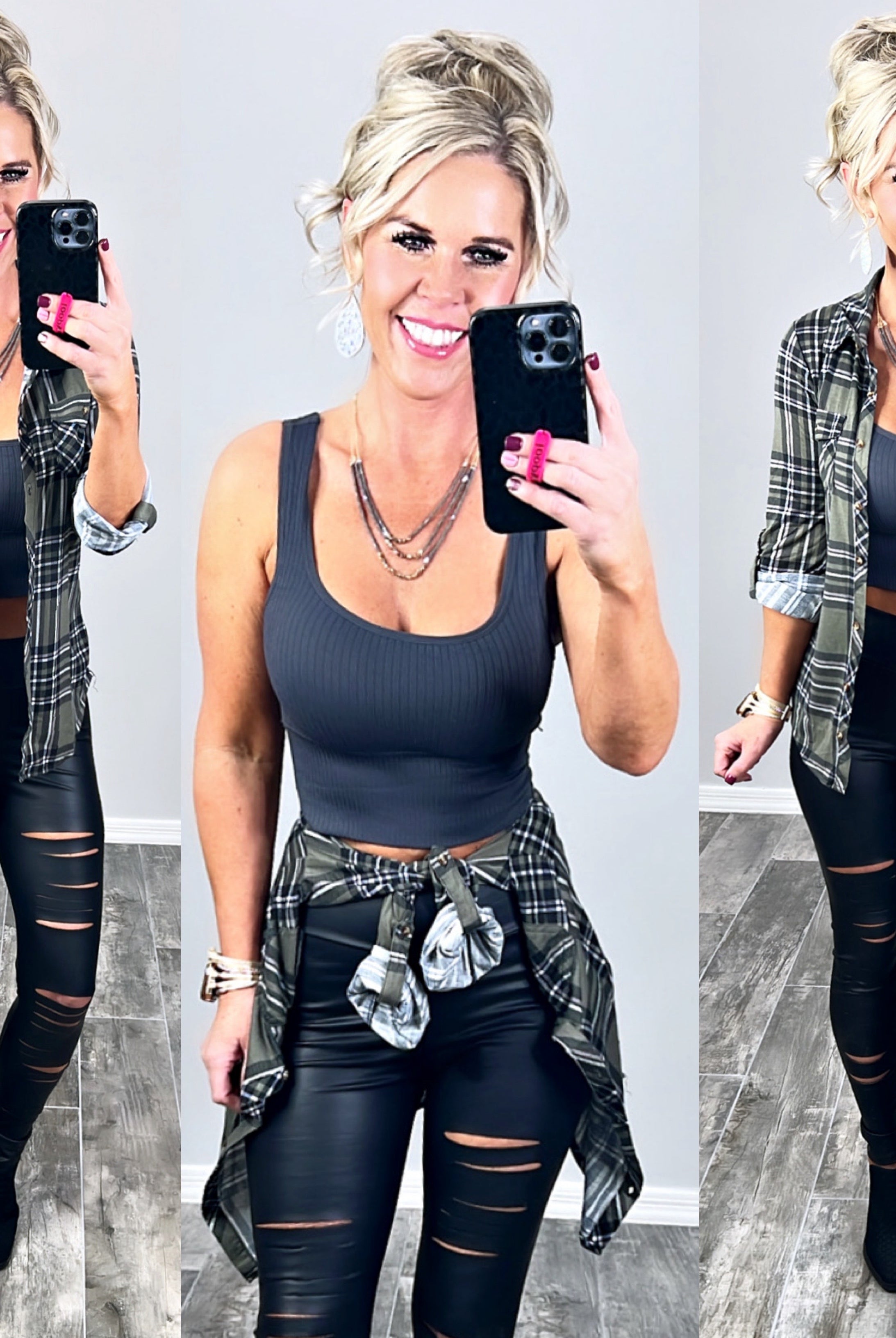 Penny Plaid Flannel Top - Olive/Black-flannel-privityboutique-Privity Boutique, Women’s Fashion Boutique in Mesa, Arizona