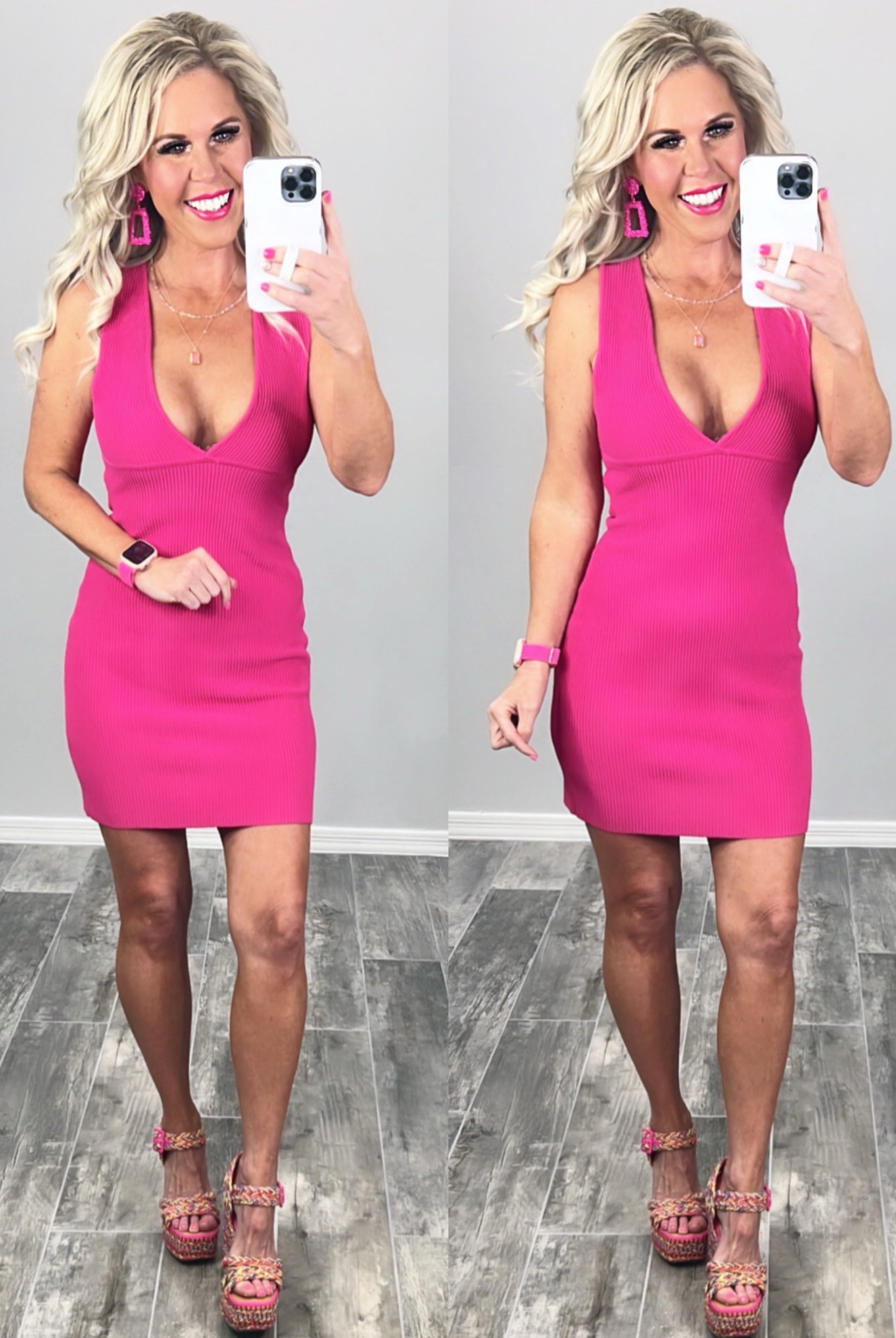 Don't Deny Me Ribbed Deep V Pink Dress-Dress-privityboutique-Privity Boutique, Women’s Fashion Boutique in Mesa, Arizona