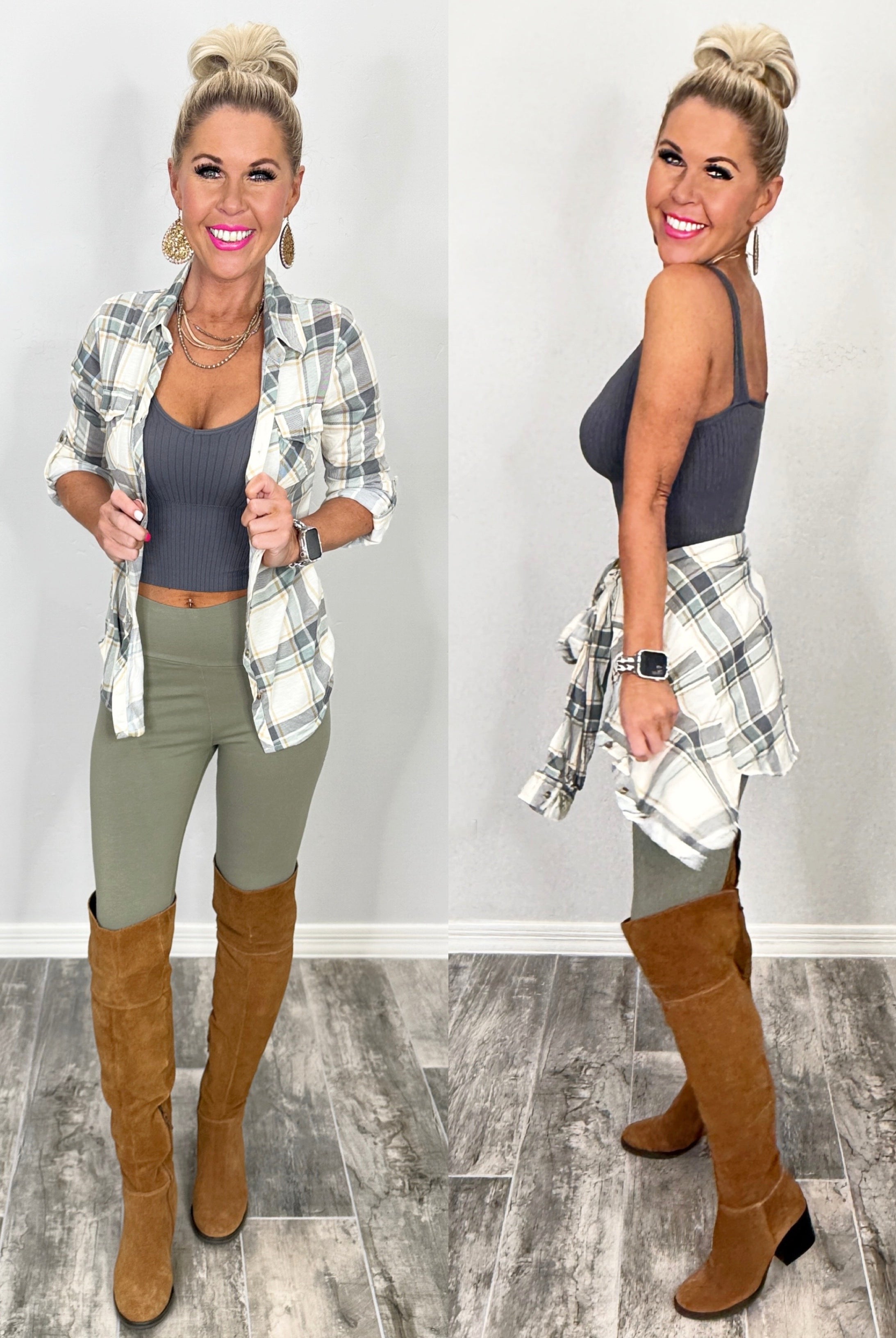 Penny Plaid Flannel Top - Ivory/Sage-flannel-privityboutique-Privity Boutique, Women’s Fashion Boutique in Mesa, Arizona