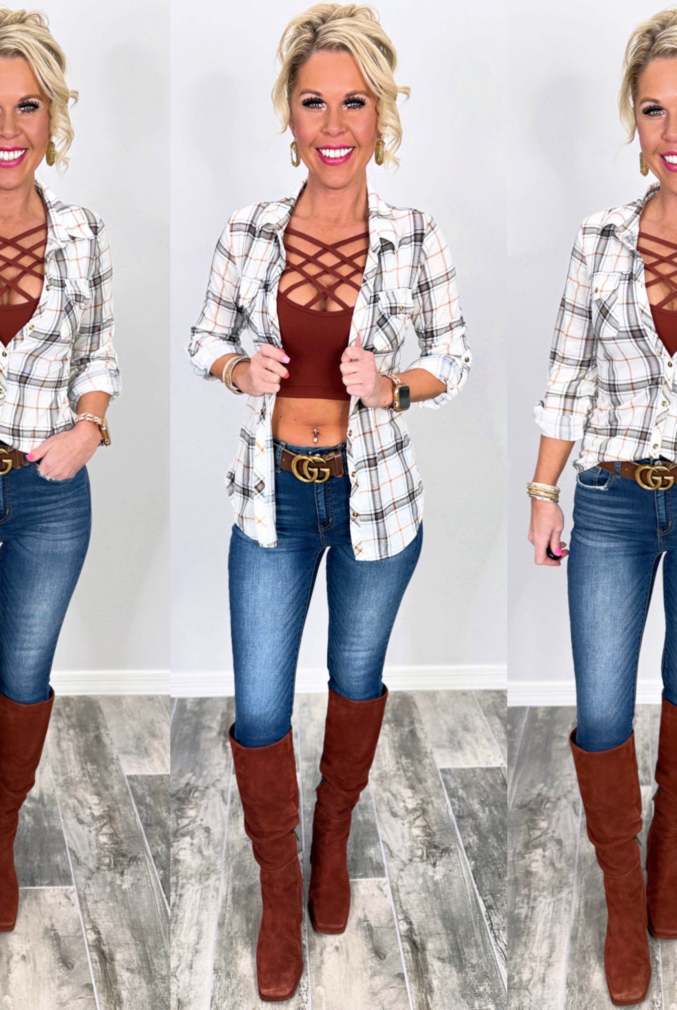 Penny Plaid Flannel Top - Ivory/Rust-flannel-privityboutique-Privity Boutique, Women’s Fashion Boutique in Mesa, Arizona