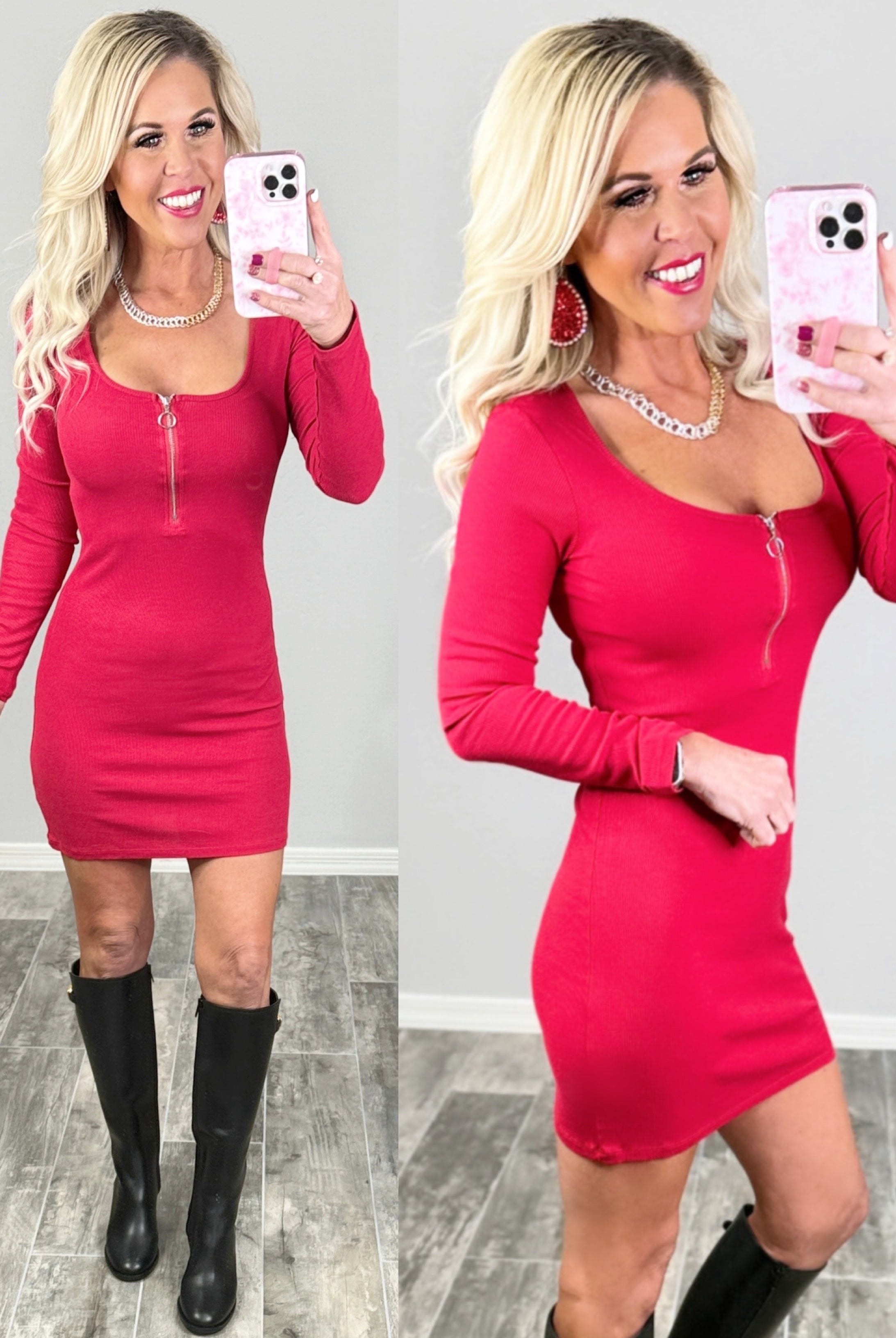 Maybe It Was Love Zip Dress - Red-Dress-privityboutique.com-Privity Boutique, Women’s Fashion Boutique in Mesa, Arizona