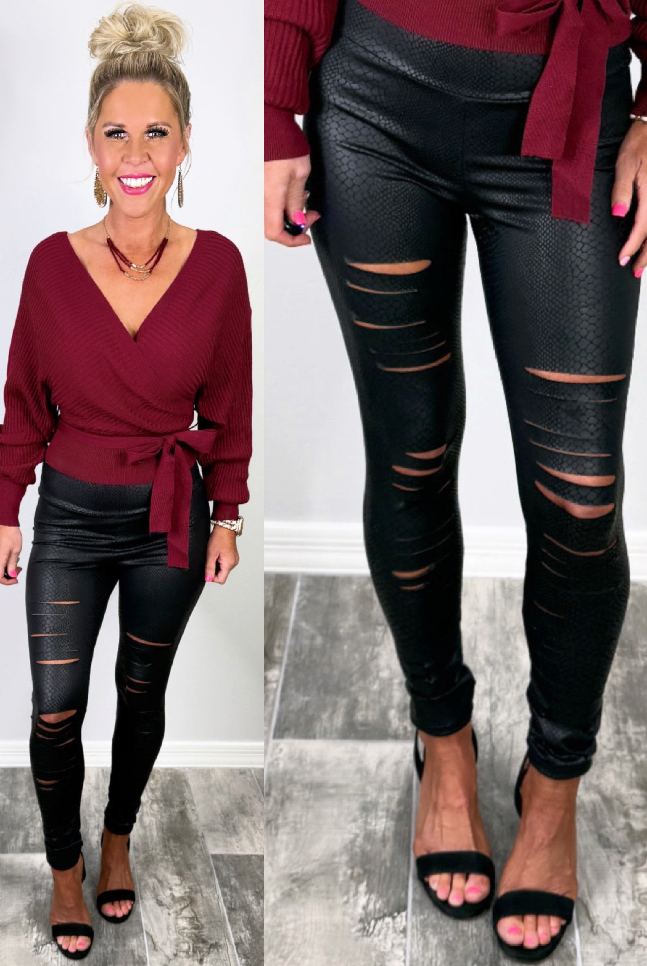 Wild Side Tear It Up Faux Leather Leggings-Leggings-privityboutique-Privity Boutique, Women’s Fashion Boutique in Mesa, Arizona