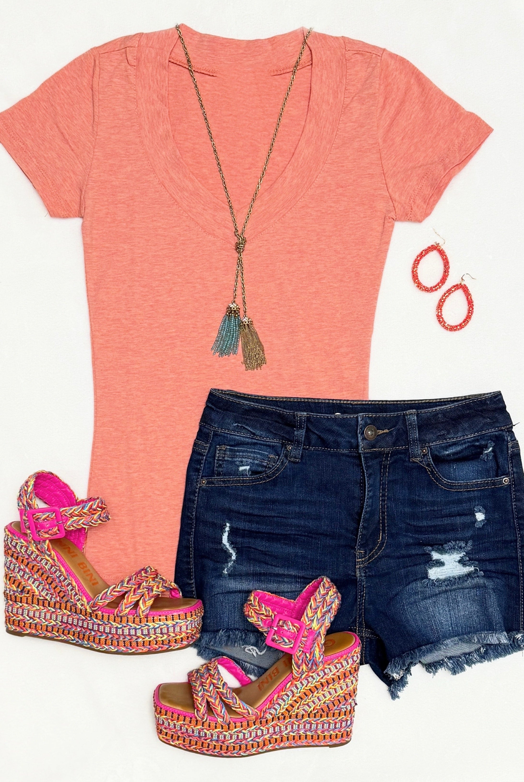 Deep V Tee - Lt. Orange-Top-privityboutique-Privity Boutique, Women’s Fashion Boutique in Mesa, Arizona