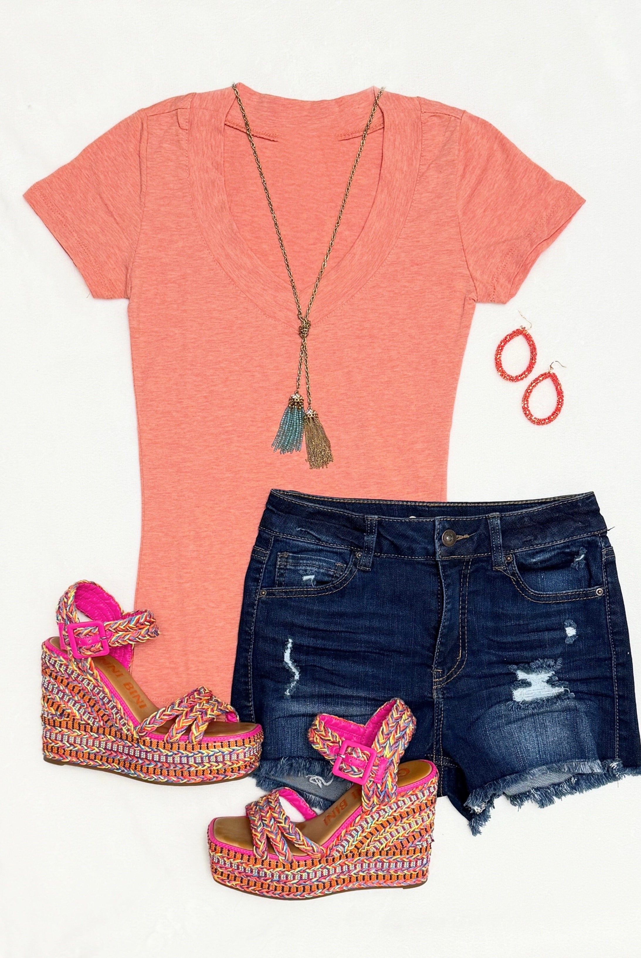 Deep V Tee - Lt. Orange-Top-privityboutique-Privity Boutique, Women’s Fashion Boutique in Mesa, Arizona