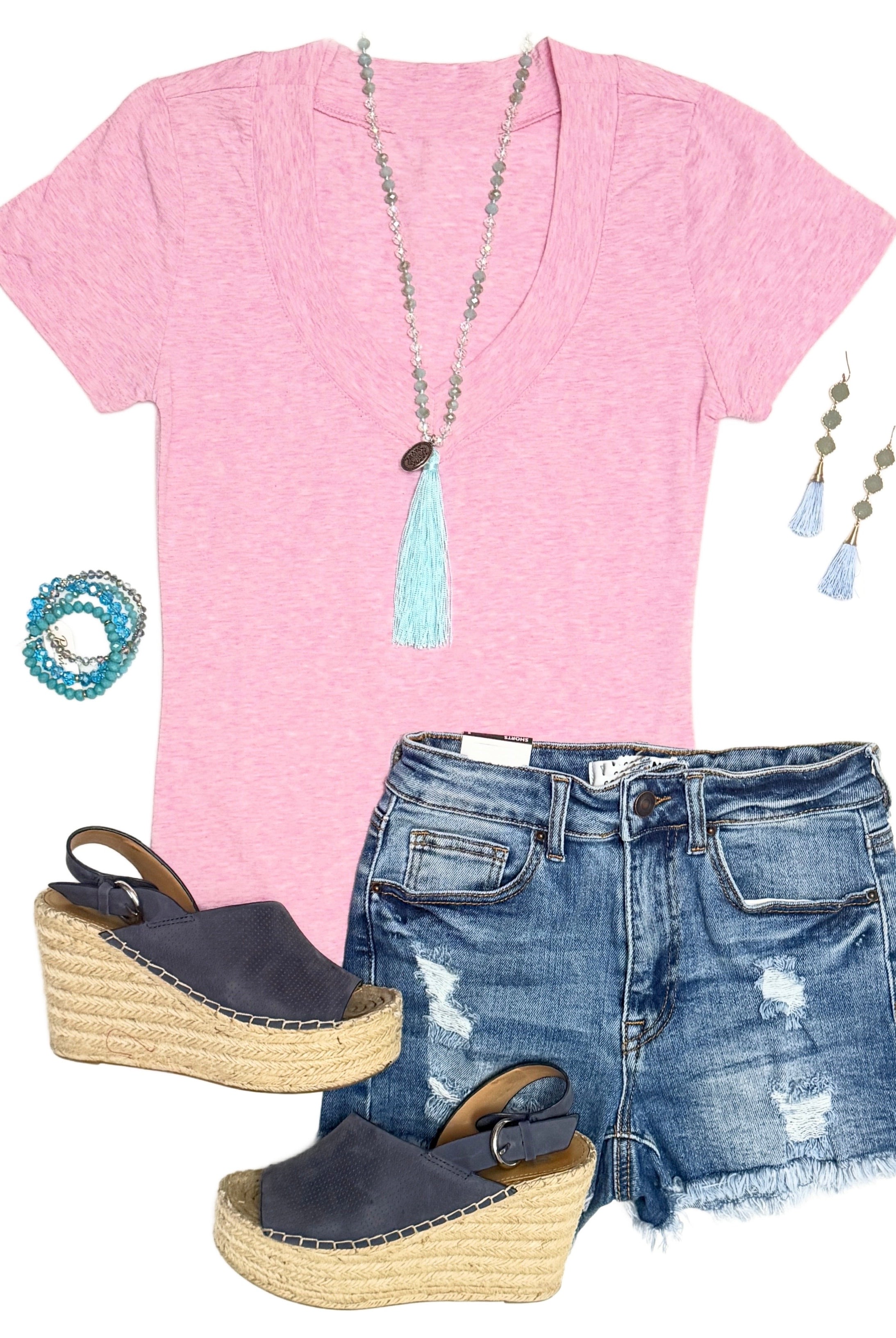 Deep V Tee - Lt. Pink-Top-privityboutique-Privity Boutique, Women’s Fashion Boutique in Mesa, Arizona