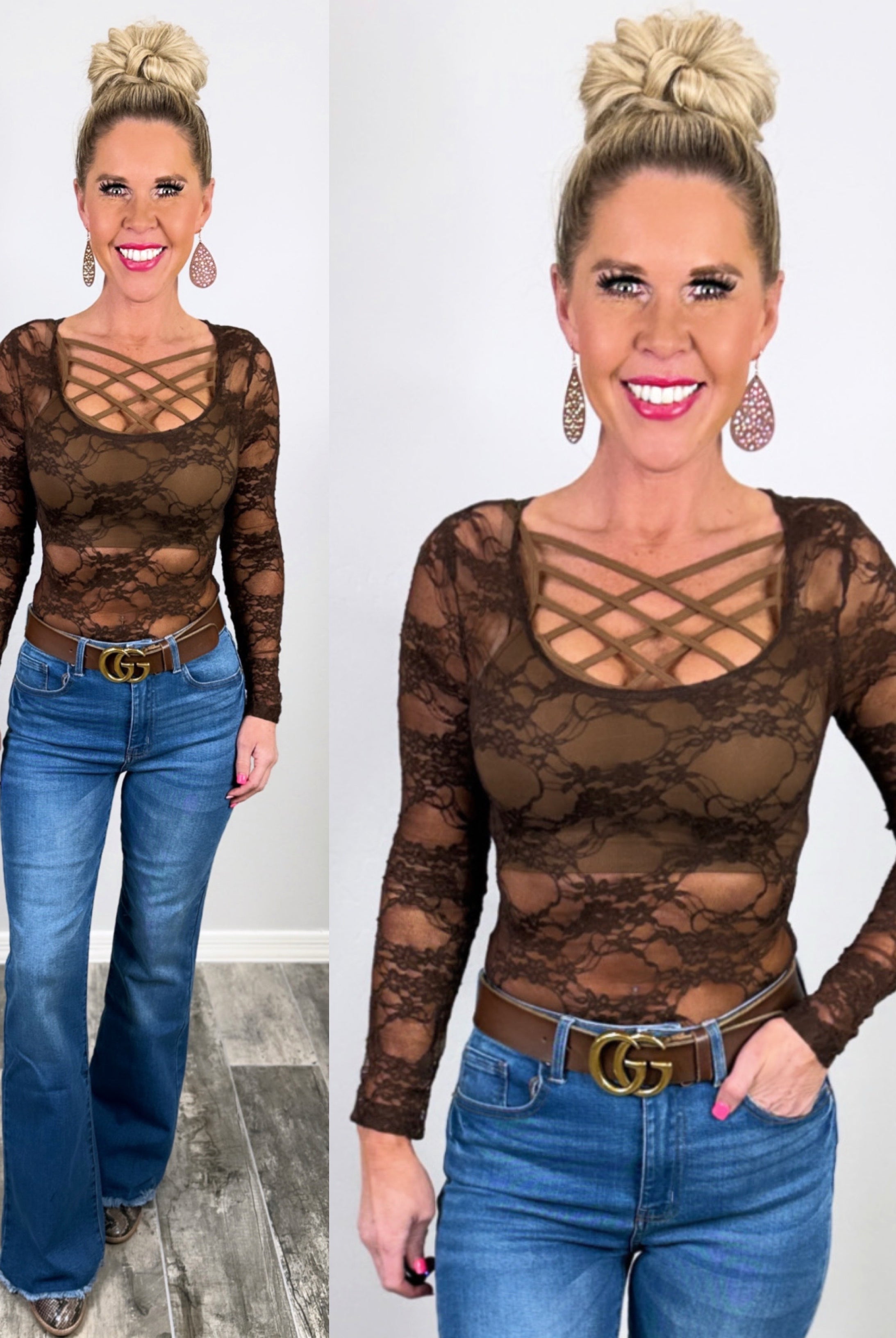 Lace Scoop Neck Top - Brown-Top-privityboutique-Privity Boutique, Women’s Fashion Boutique in Mesa, Arizona