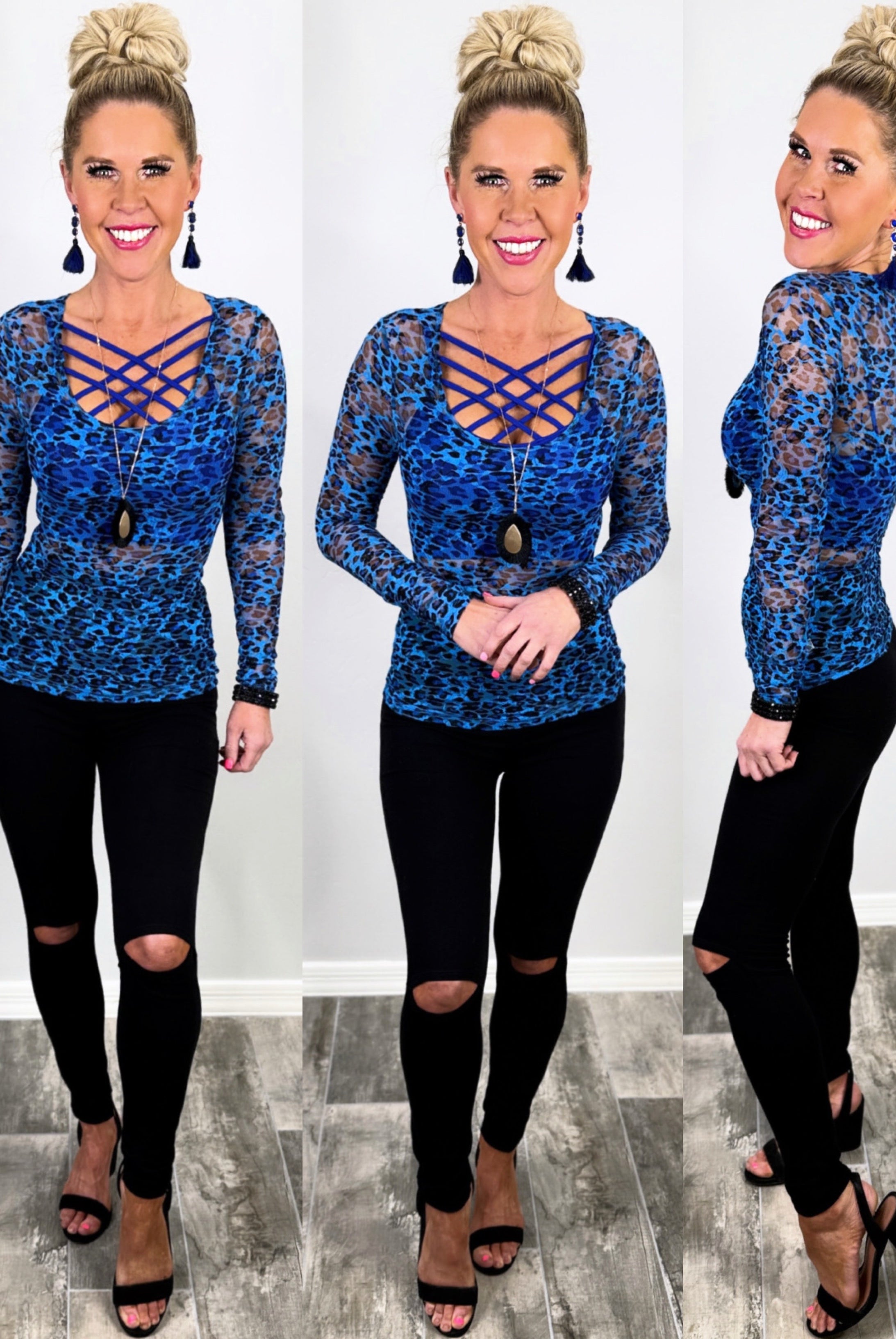 Lace Scoop Neck Top - Blue Print-Top-privityboutique-Privity Boutique, Women’s Fashion Boutique in Mesa, Arizona