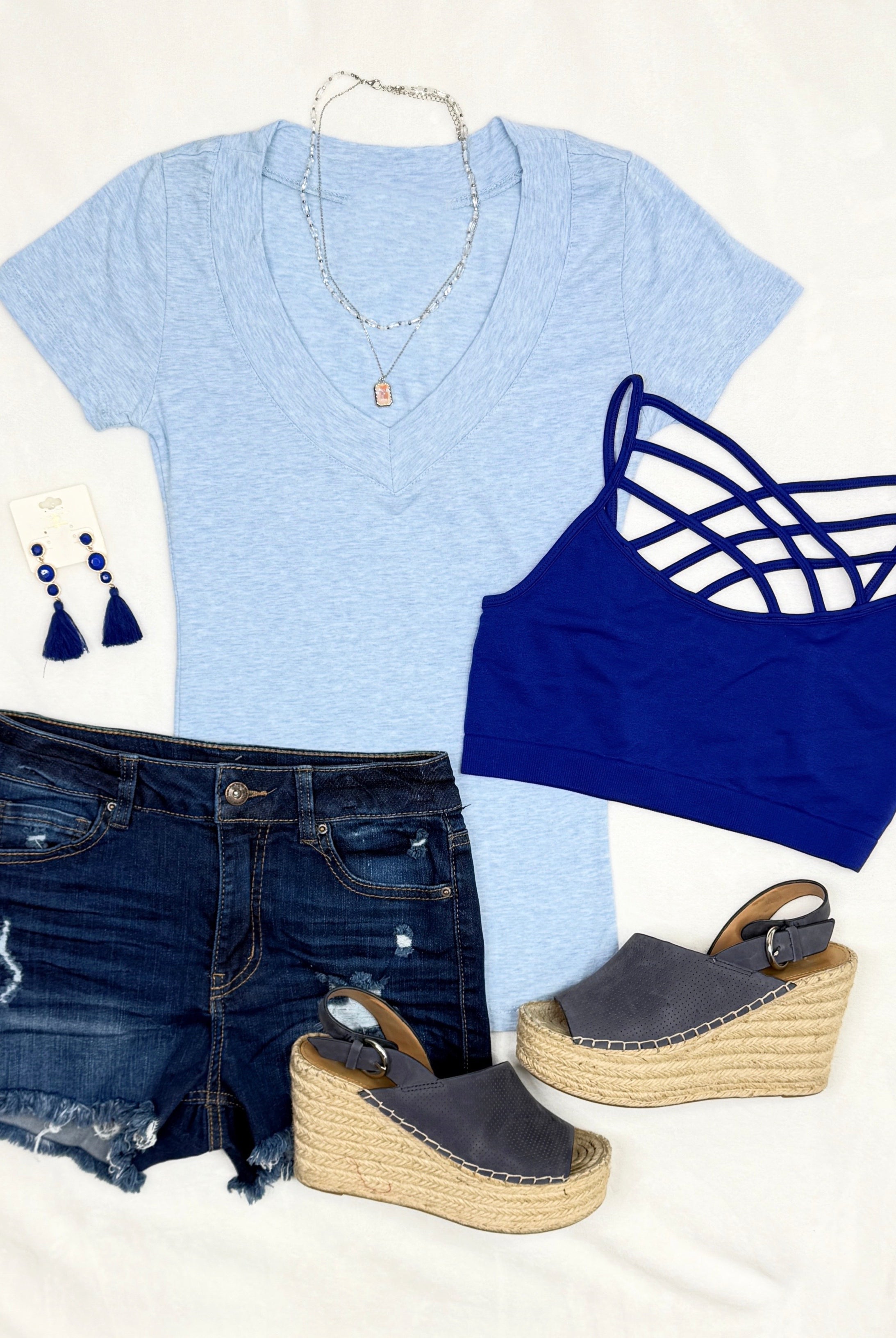 Deep V Tee - Lt. Blue-Top-privityboutique-Privity Boutique, Women’s Fashion Boutique in Mesa, Arizona