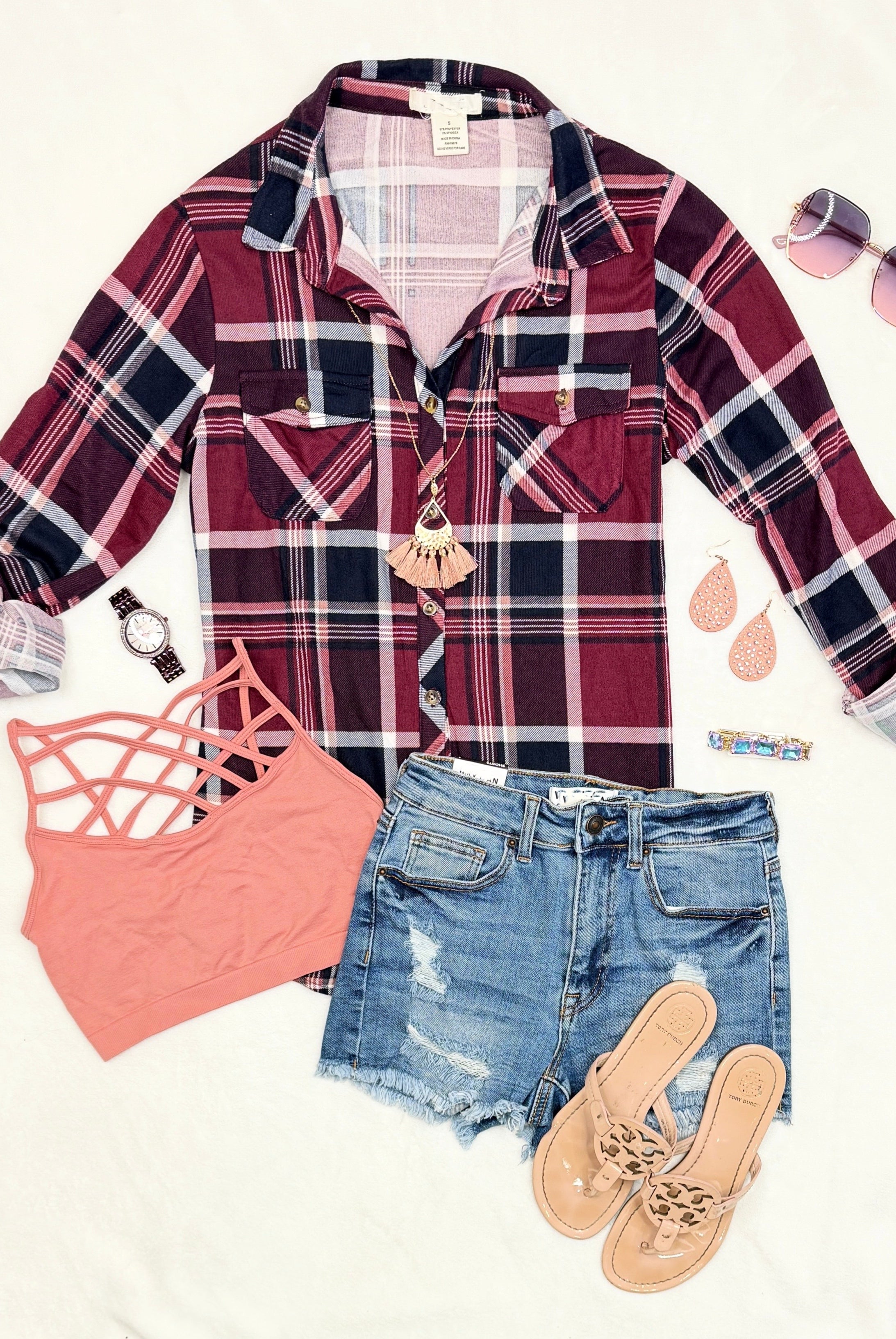 Penny Plaid Flannel Top - Plum/Navy-flannel-privityboutique-Privity Boutique, Women’s Fashion Boutique in Mesa, Arizona