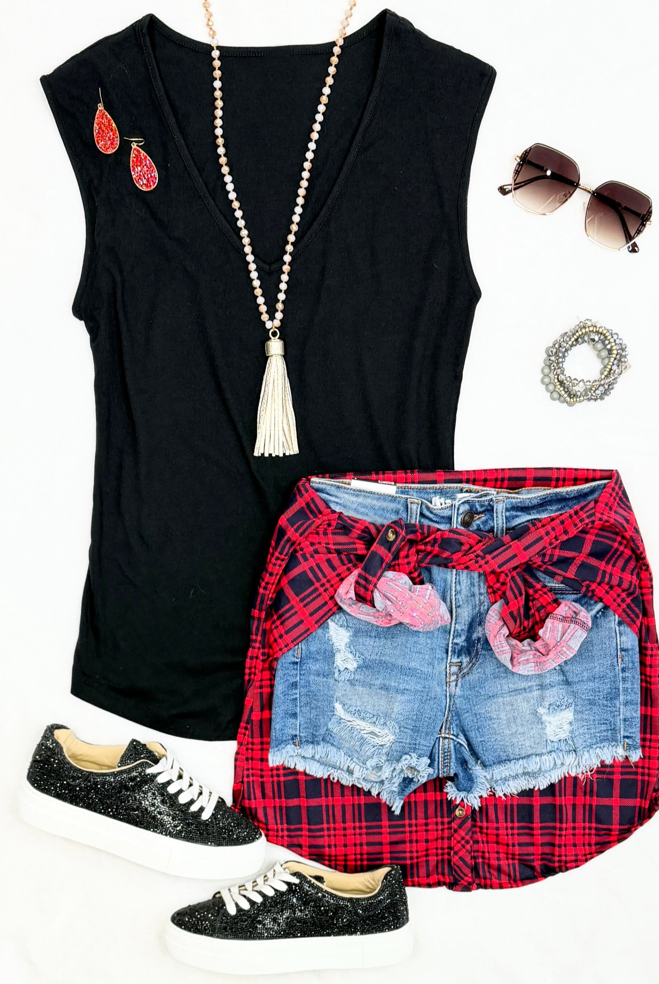 Penny Plaid Flannel Top - Red/Black-flannel-privityboutique-Privity Boutique, Women’s Fashion Boutique in Mesa, Arizona