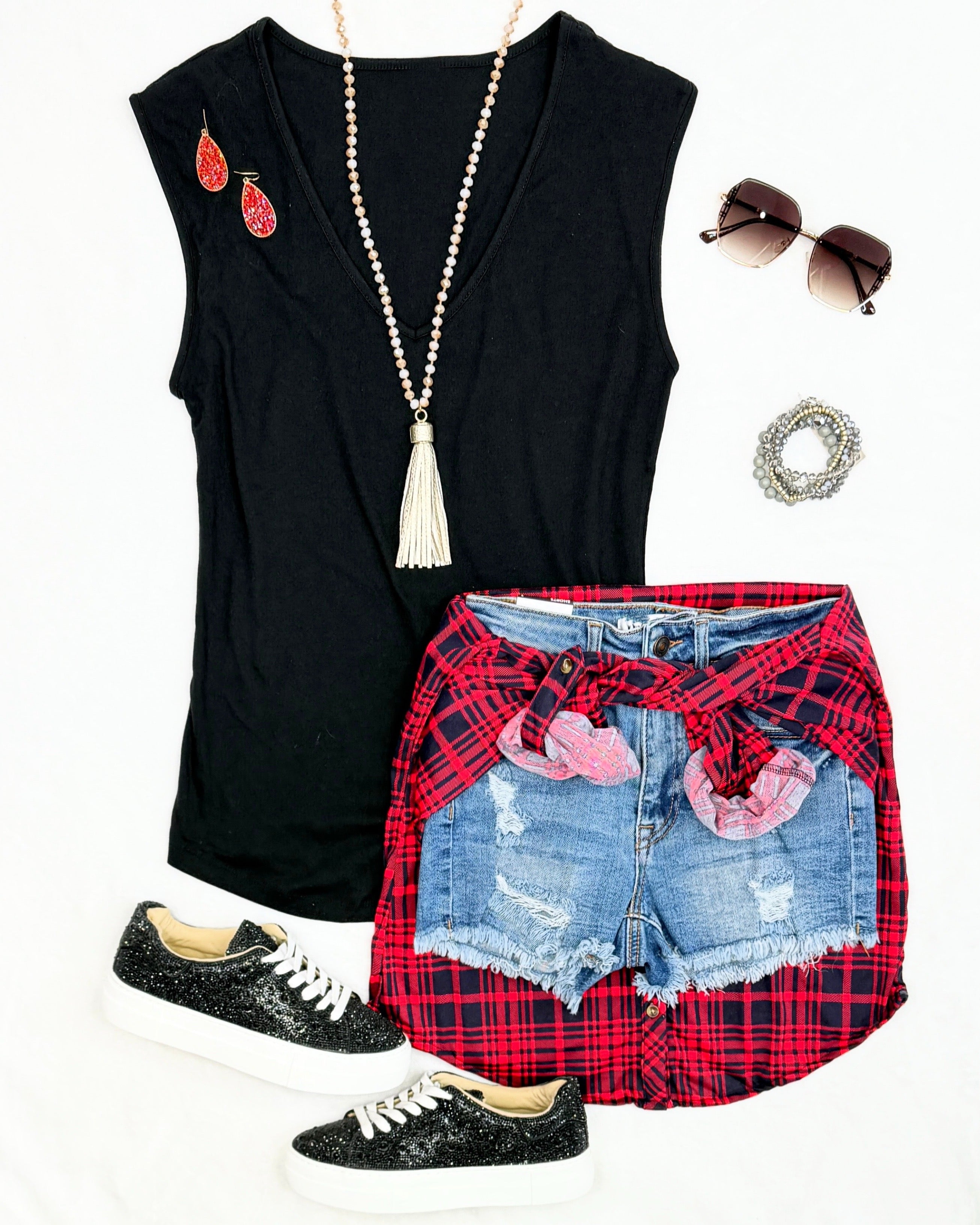 Penny Plaid Flannel Top - Red/Black-flannel-privityboutique-Privity Boutique, Women’s Fashion Boutique in Mesa, Arizona