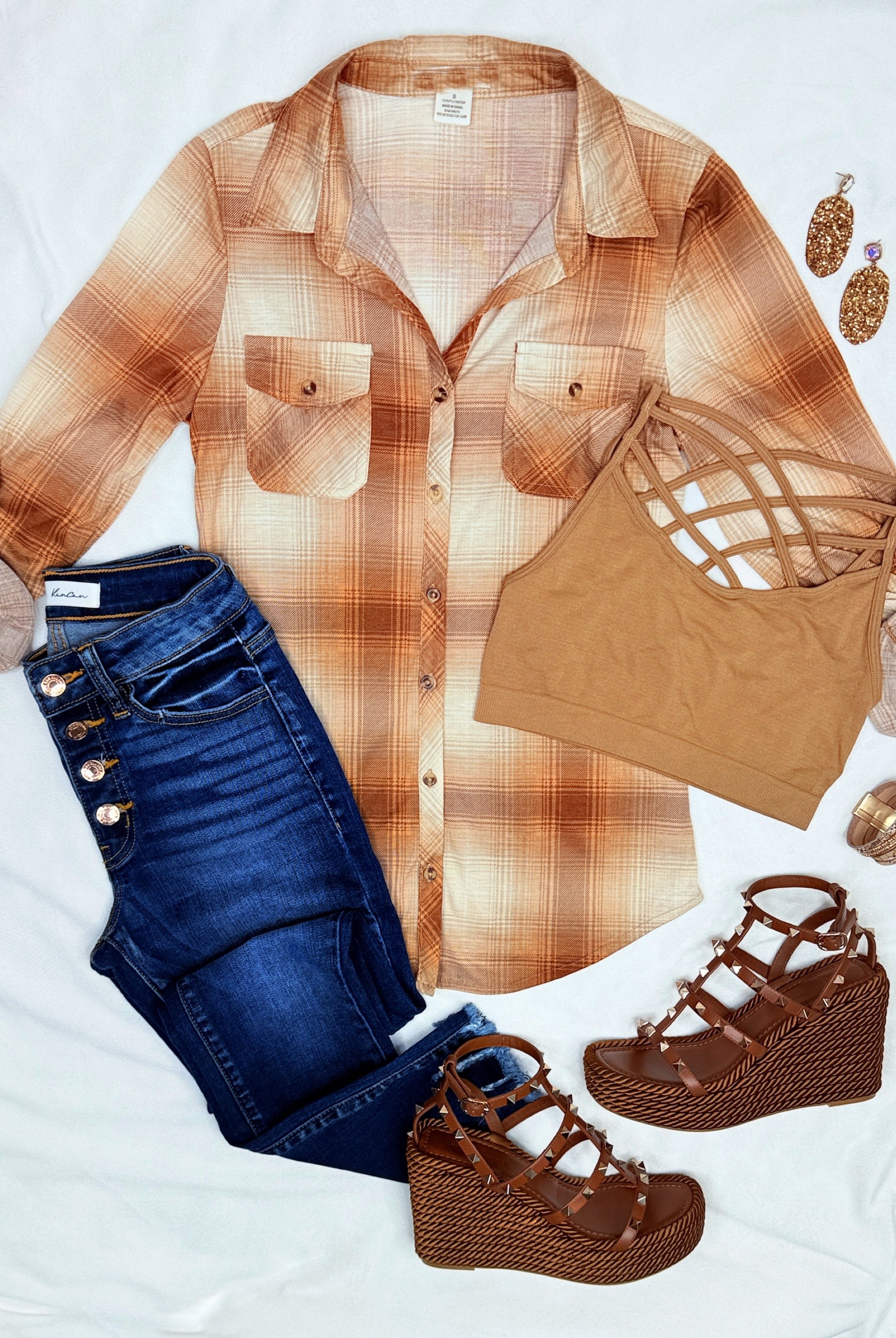 Penny Plaid Flannel Top - Ivory/Mocha-flannel-privityboutique-Privity Boutique, Women’s Fashion Boutique in Mesa, Arizona