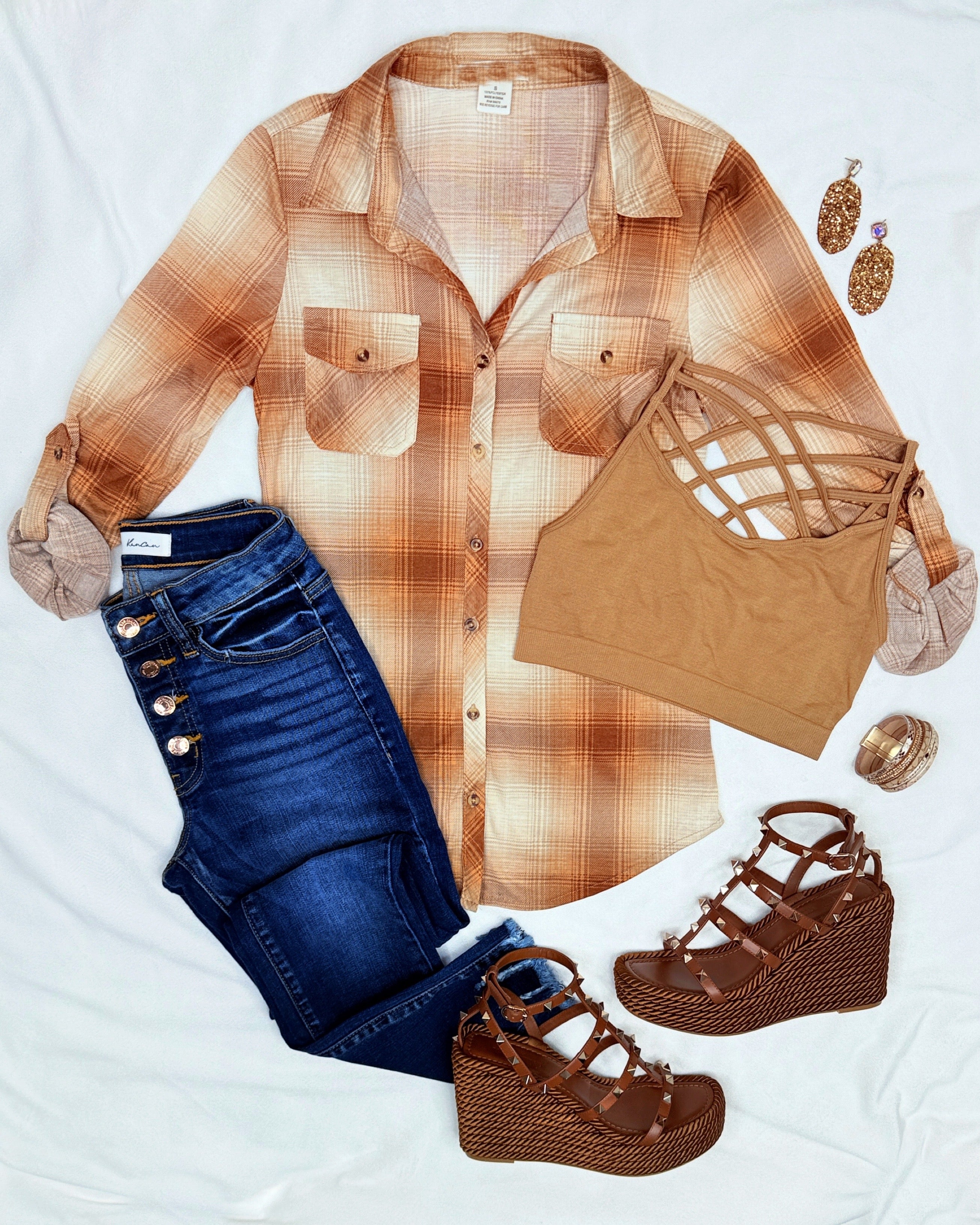 Penny Plaid Flannel Top - Ivory/Mocha-flannel-privityboutique-Privity Boutique, Women’s Fashion Boutique in Mesa, Arizona