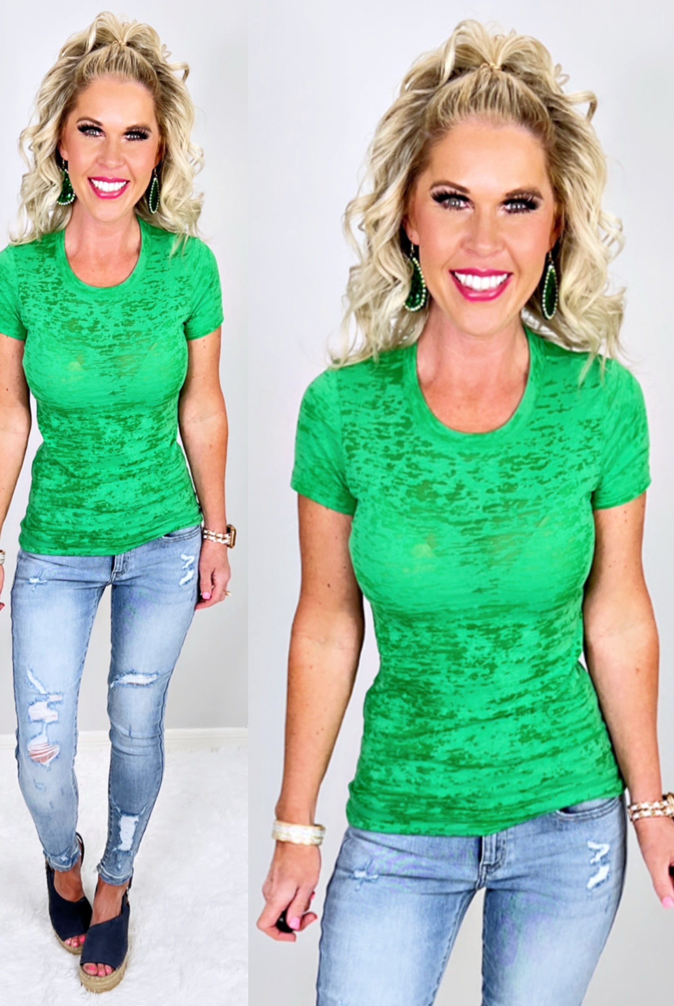 BASIC BURNOUT TEE - GREEN-Top-privityboutique.com-Privity Boutique, Women’s Fashion Boutique in Mesa, Arizona