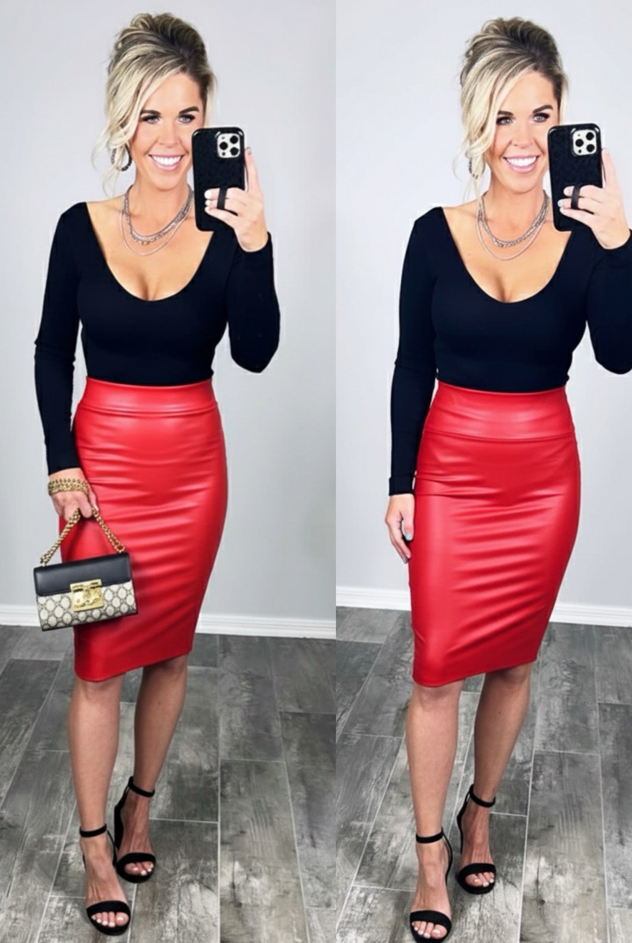 Walk On By Faux Leather Pencil Skirt - Red-Leggings-privityboutique-Privity Boutique, Women’s Fashion Boutique in Mesa, Arizona