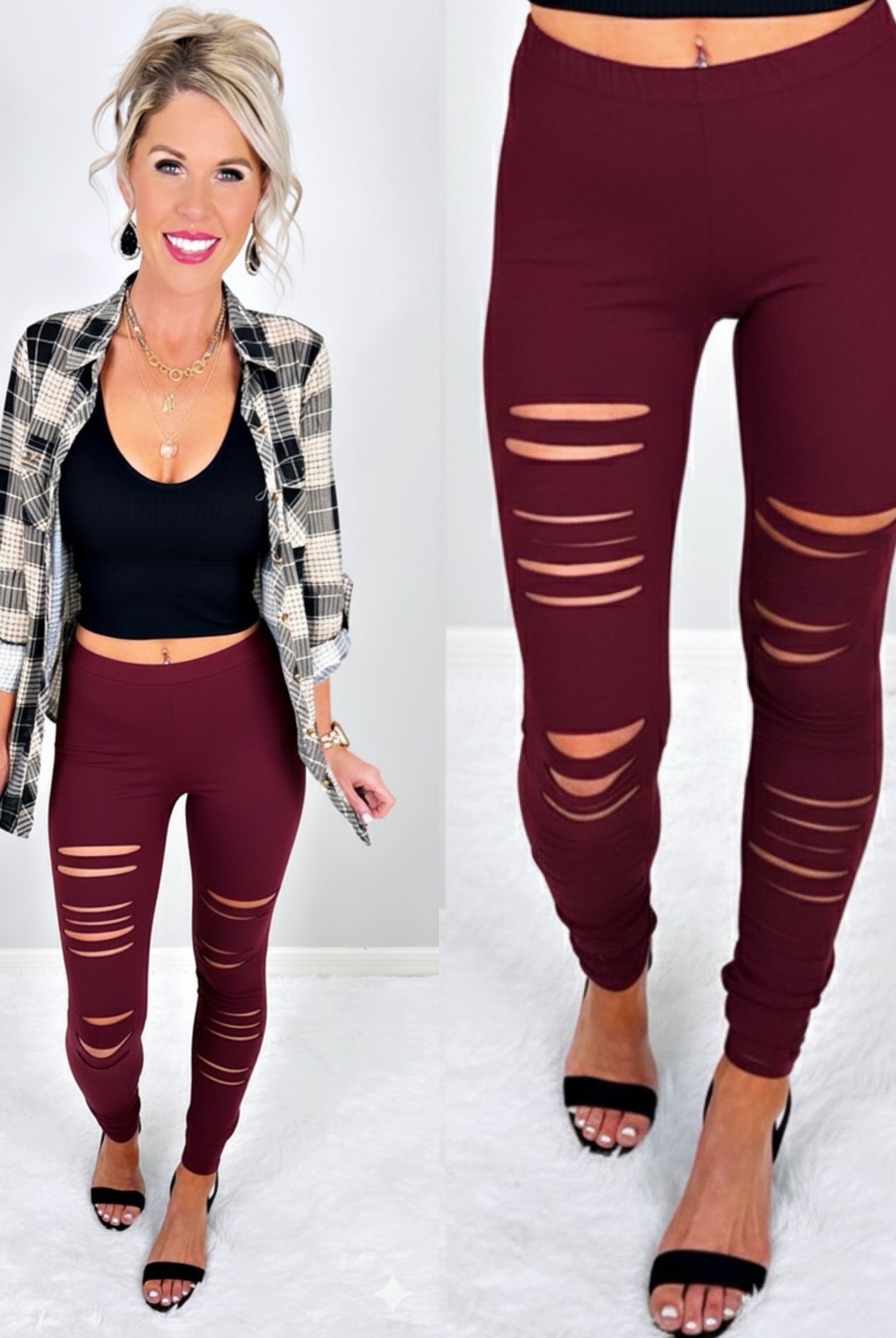 Tear It Up Leggings - Burgundy-Leggings-privityboutique-Privity Boutique, Women’s Fashion Boutique in Mesa, Arizona