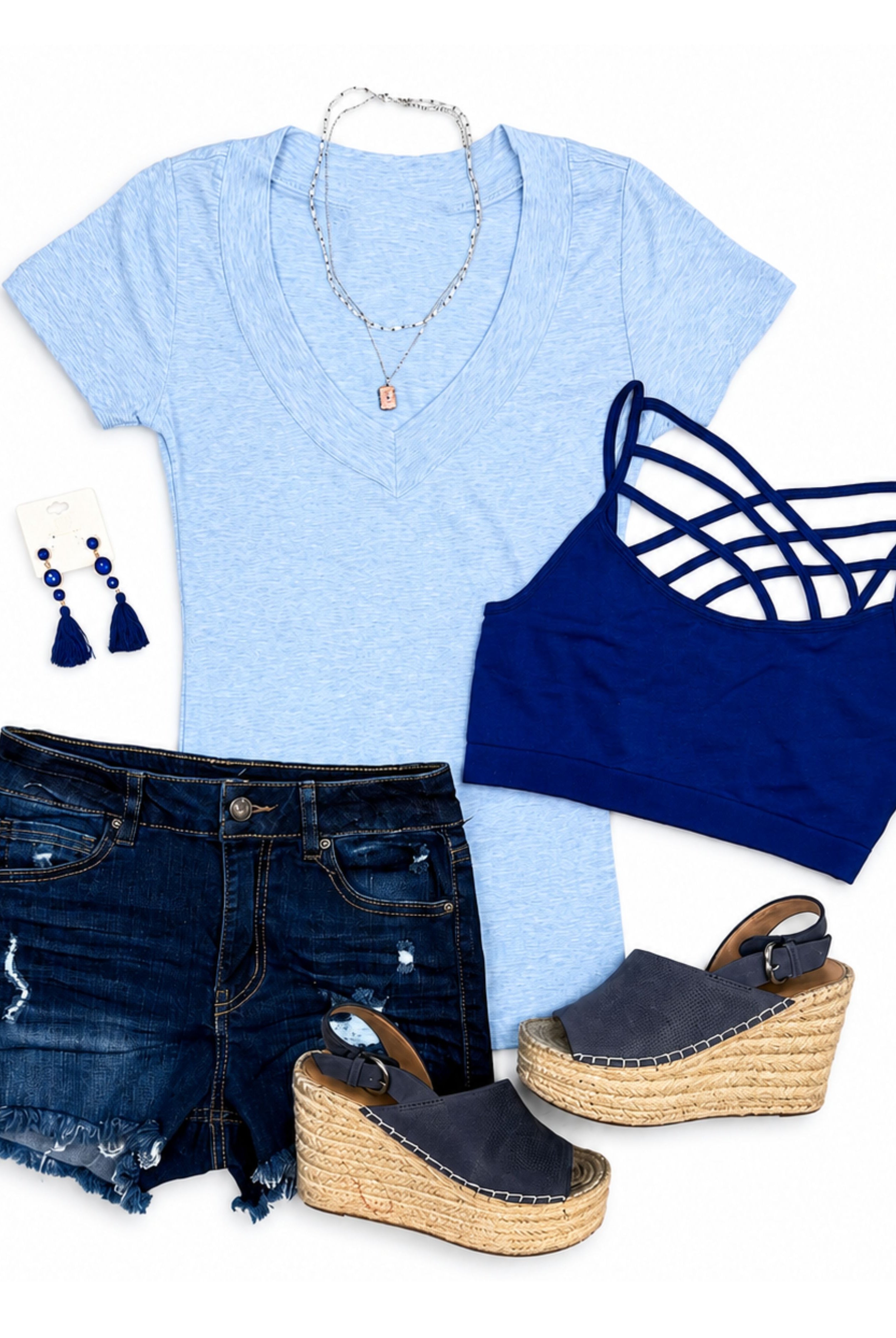 Deep V Tee - Lt. Blue-Top-privityboutique-Privity Boutique, Women’s Fashion Boutique in Mesa, Arizona