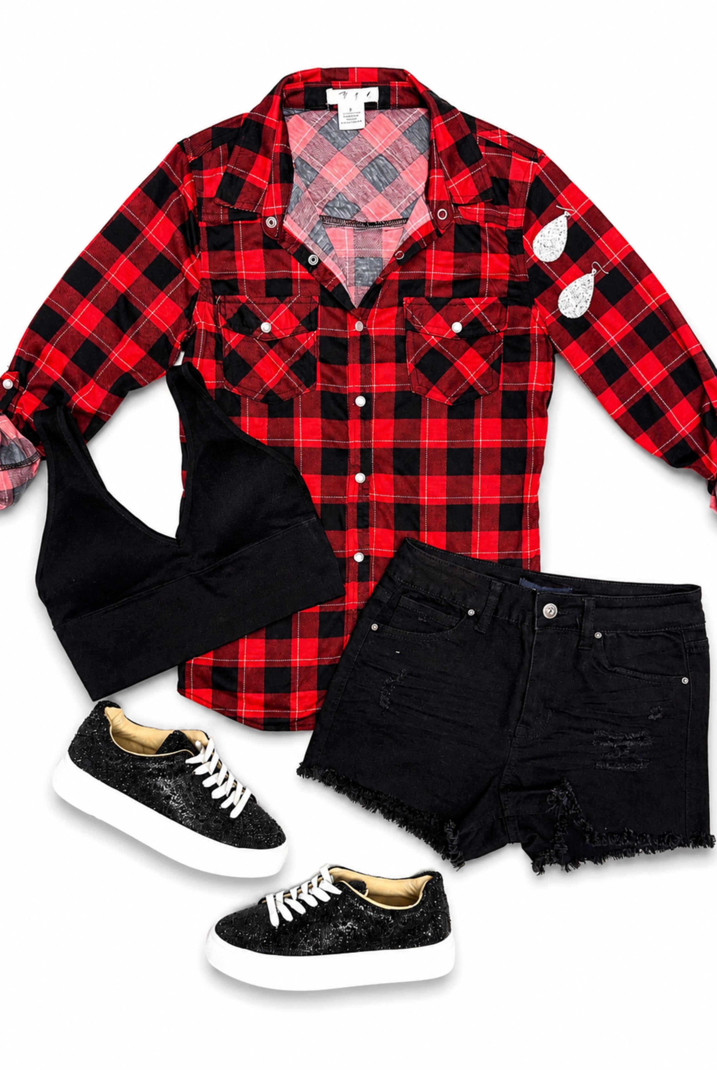 Penny Plaid Flannel Top - Buffalo Red/White-flannel-privityboutique-Privity Boutique, Women’s Fashion Boutique in Mesa, Arizona