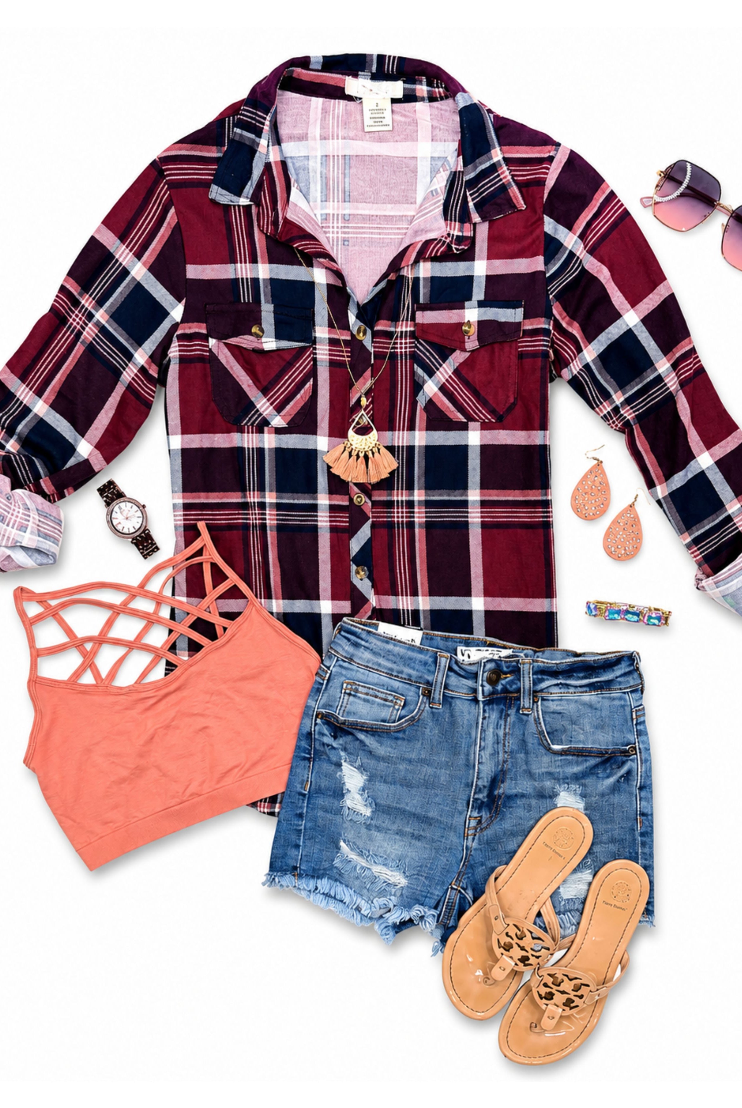 Penny Plaid Flannel Top - Plum/Navy-flannel-privityboutique-Privity Boutique, Women’s Fashion Boutique in Mesa, Arizona