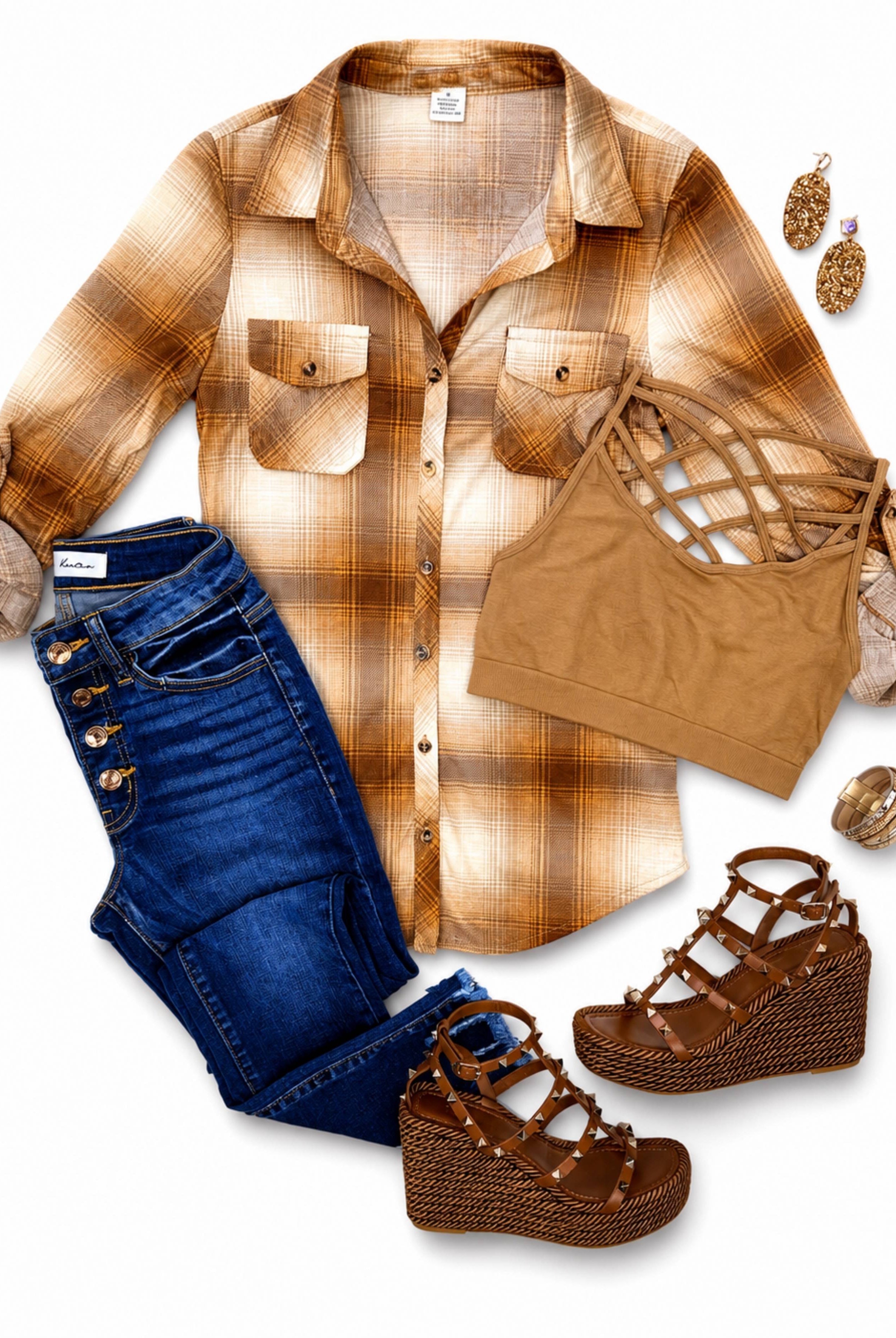 Penny Plaid Flannel Top - Ivory/Mocha-flannel-privityboutique-Privity Boutique, Women’s Fashion Boutique in Mesa, Arizona