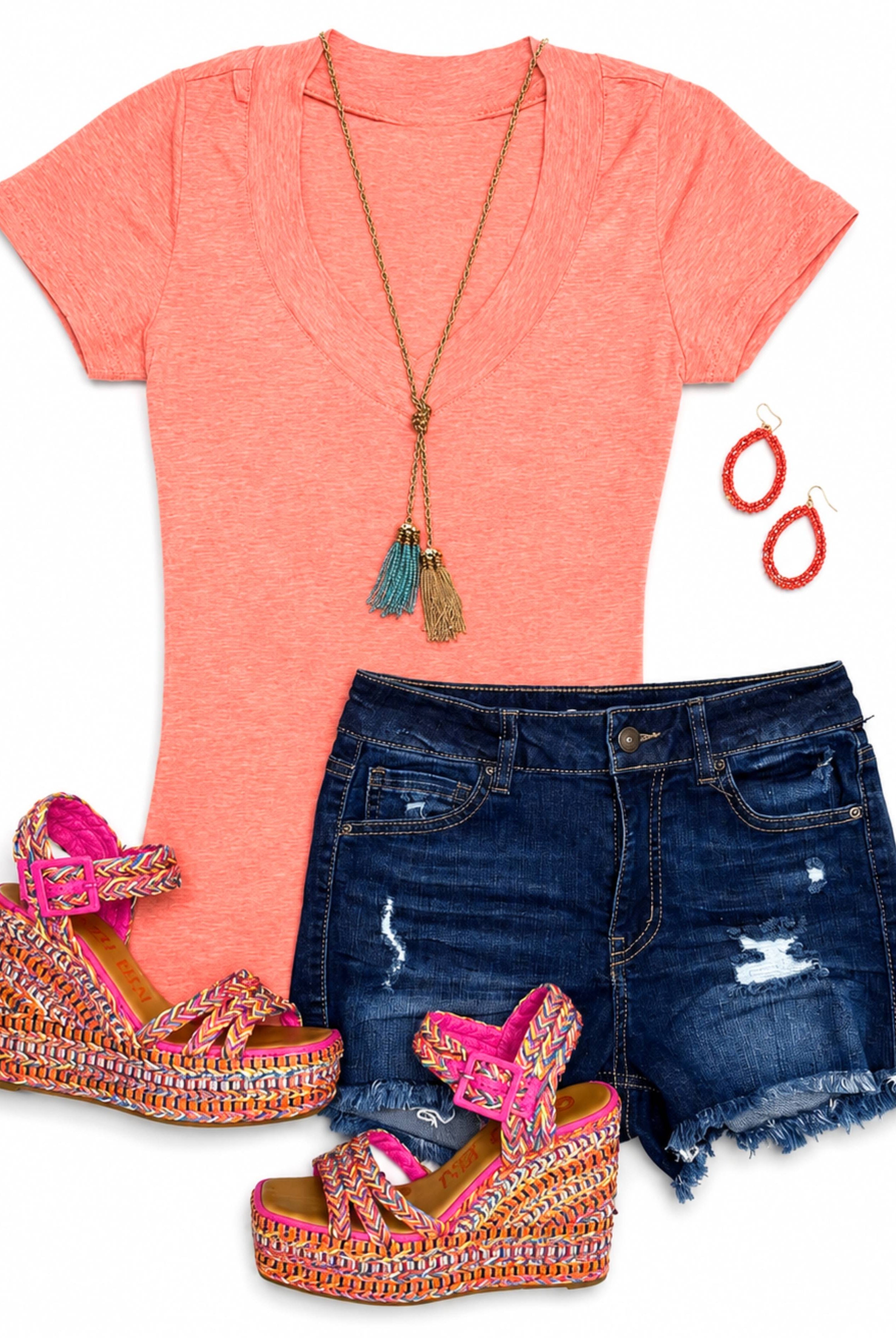 Deep V Tee - Lt. Orange-Top-privityboutique-Privity Boutique, Women’s Fashion Boutique in Mesa, Arizona