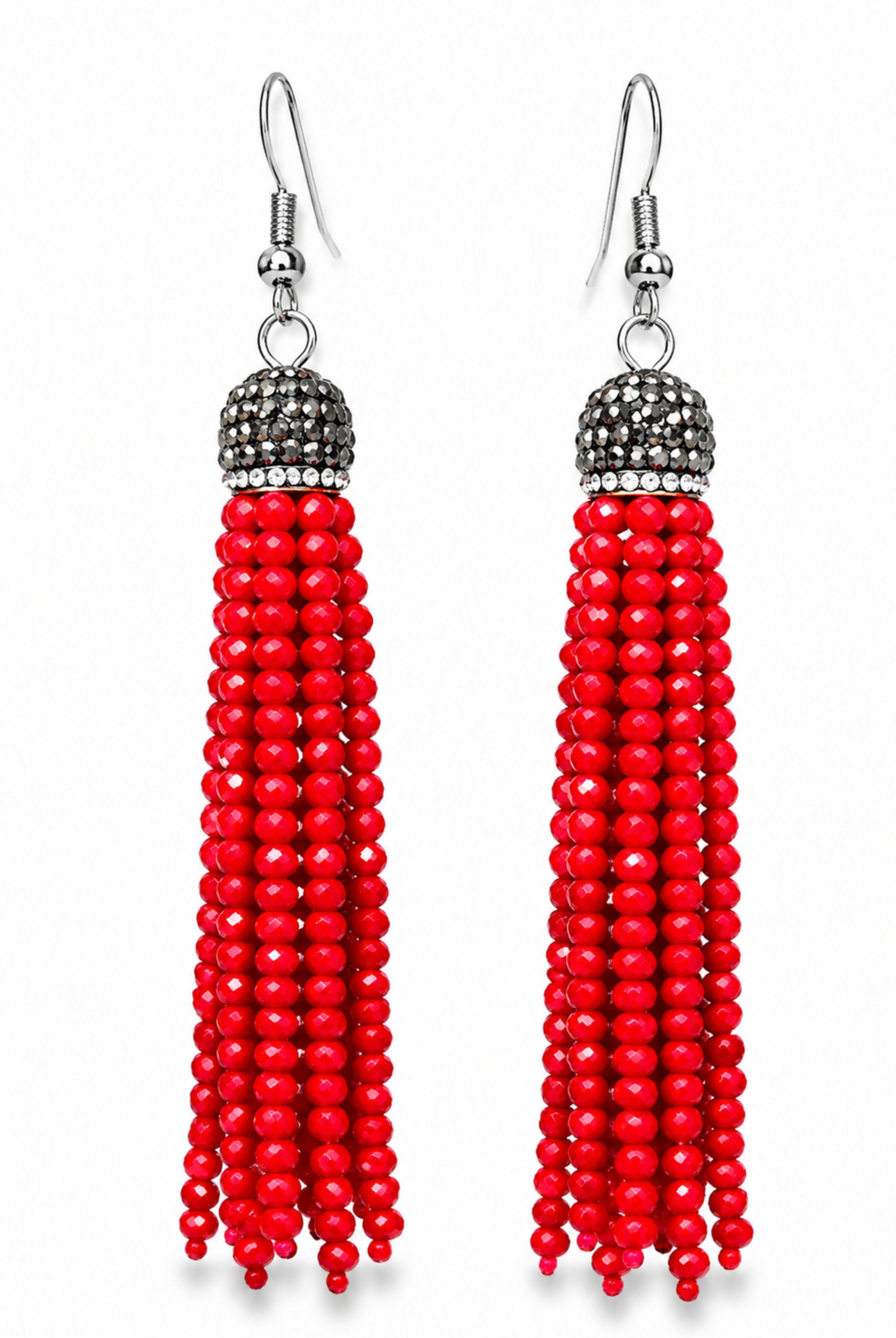 Red Beaded & Rhinestone Earrings-earrings-privityboutique-Privity Boutique, Women’s Fashion Boutique in Mesa, Arizona