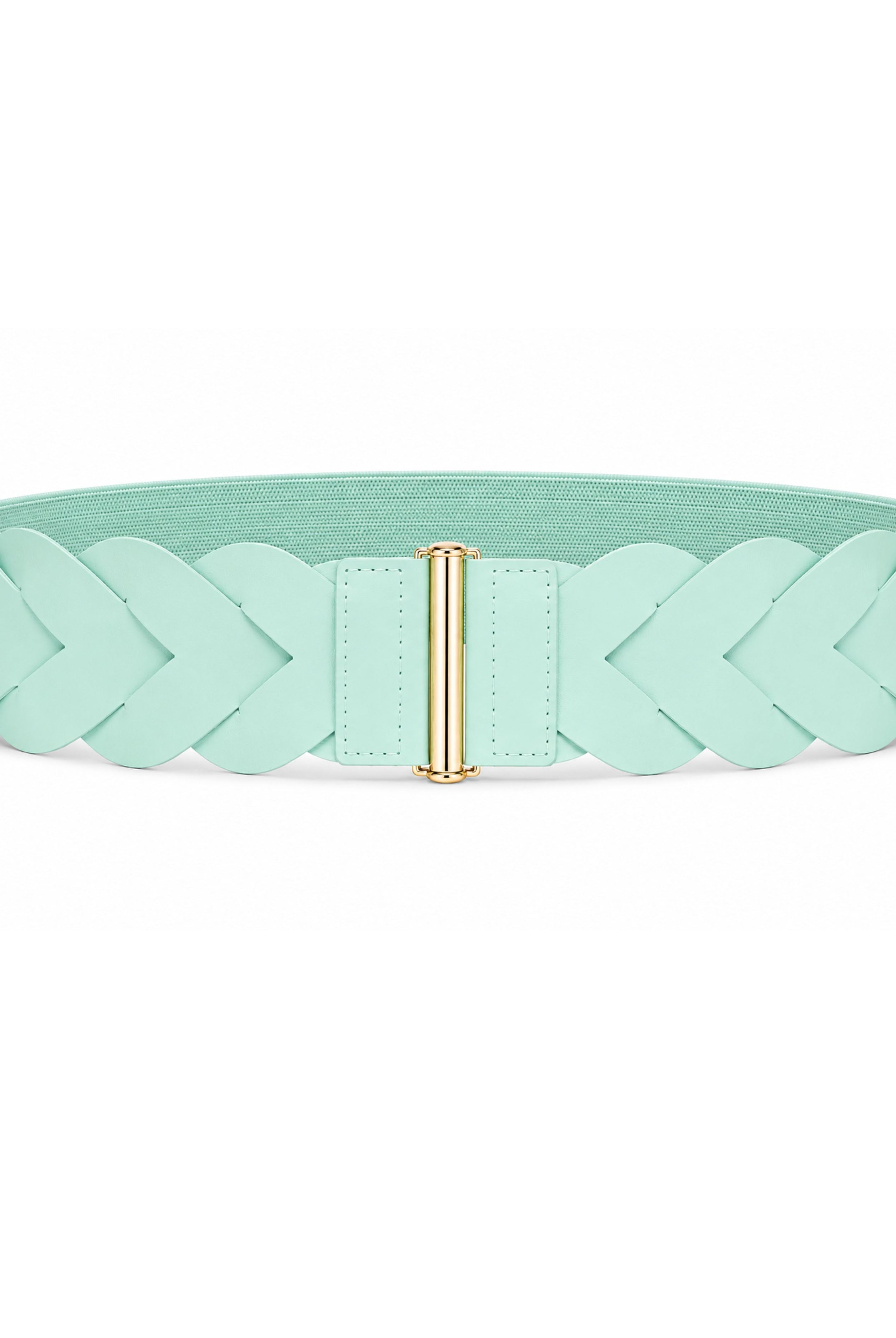 Mint green woven stretch belt with gold tone buckle