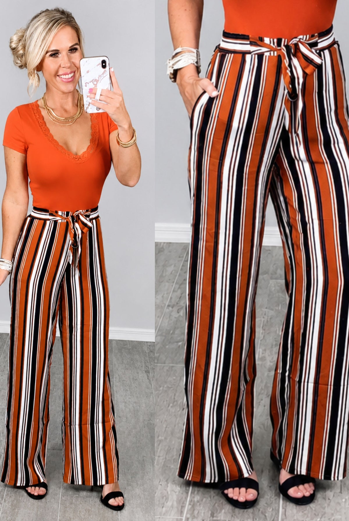 Something to Ponder Striped Pants - Rust-Palazzo Pants-privityboutique.com-Privity Boutique, Women’s Fashion Boutique in Mesa, Arizona