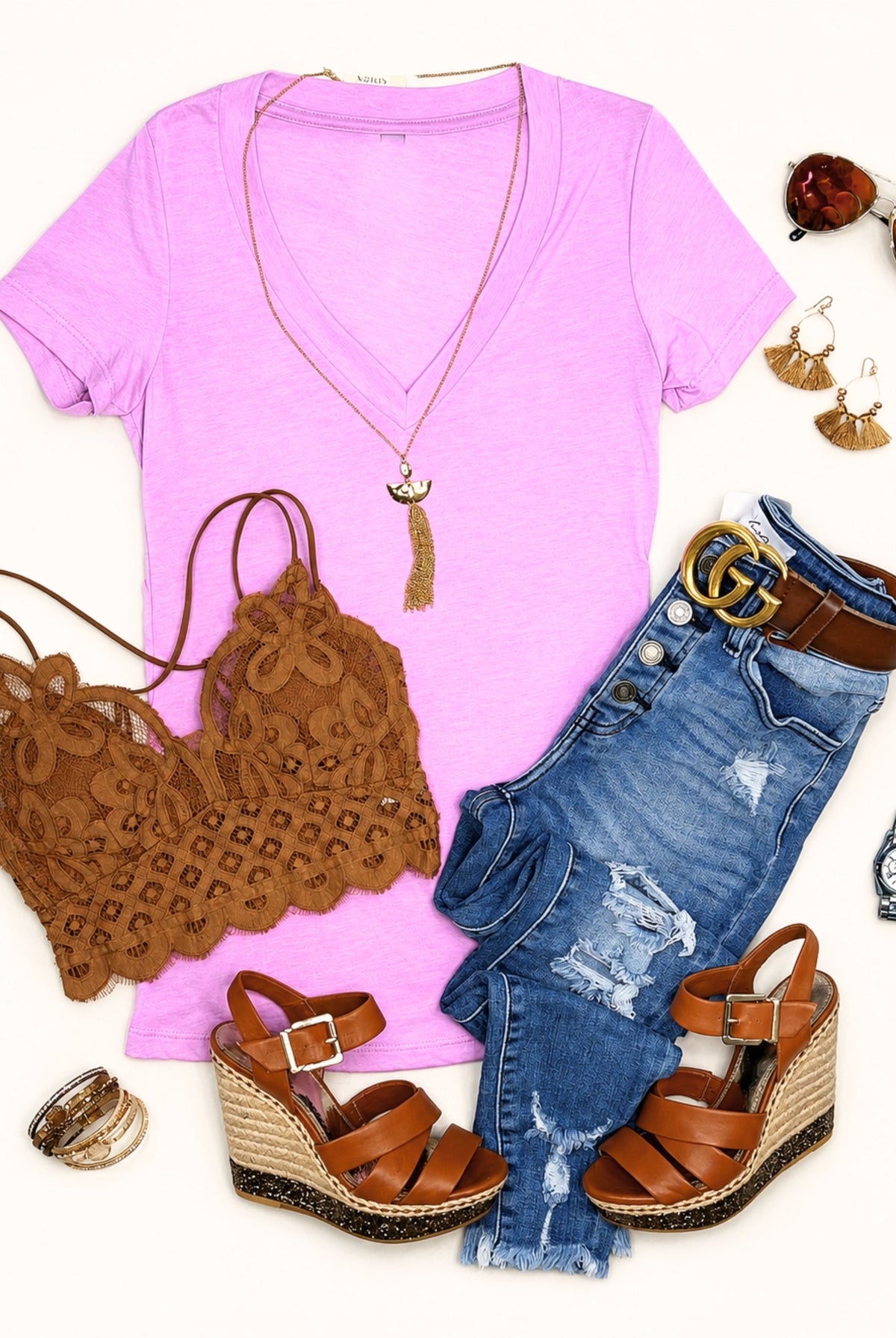 BASIC SHORT SLEEVE DEEP V TEE - LILAC-Top-privityboutique.com-Privity Boutique, Women’s Fashion Boutique in Mesa, Arizona
