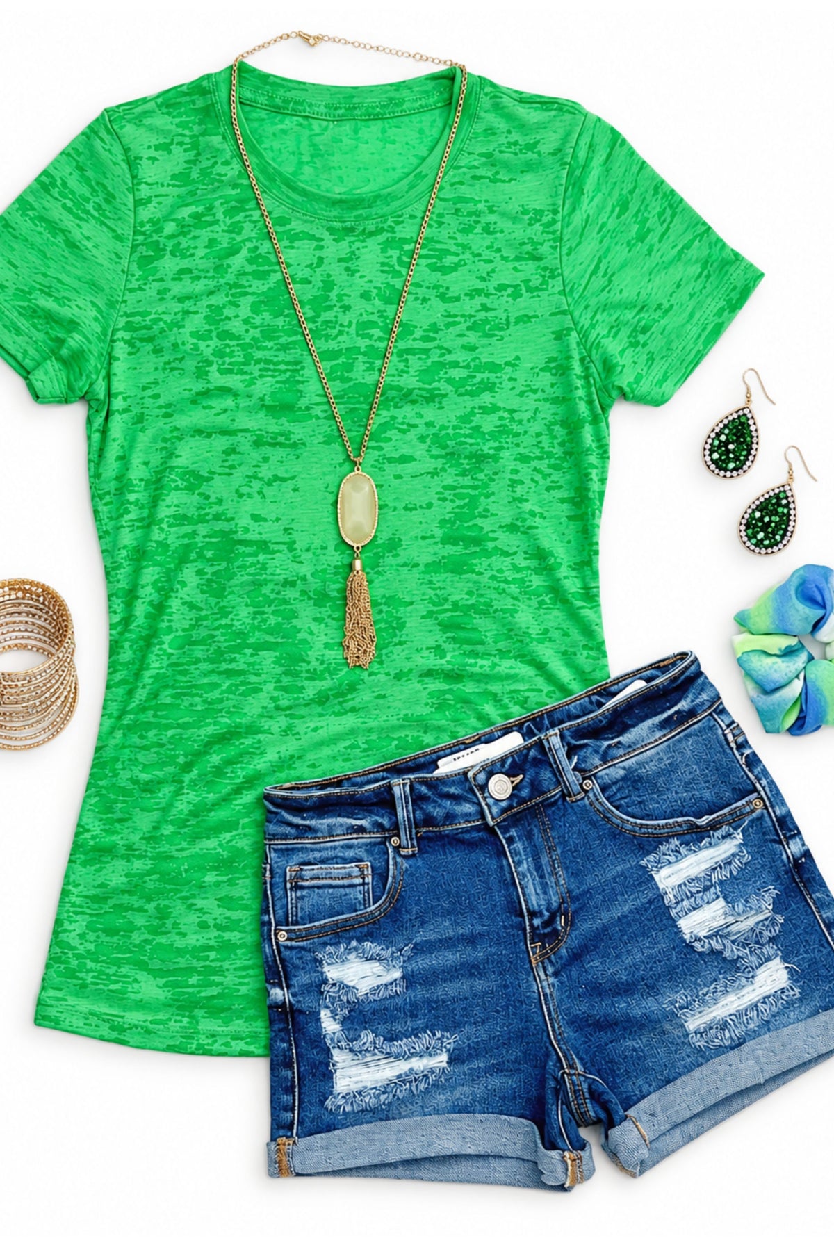 BASIC BURNOUT TEE - GREEN-Top-privityboutique.com-Privity Boutique, Women’s Fashion Boutique in Mesa, Arizona