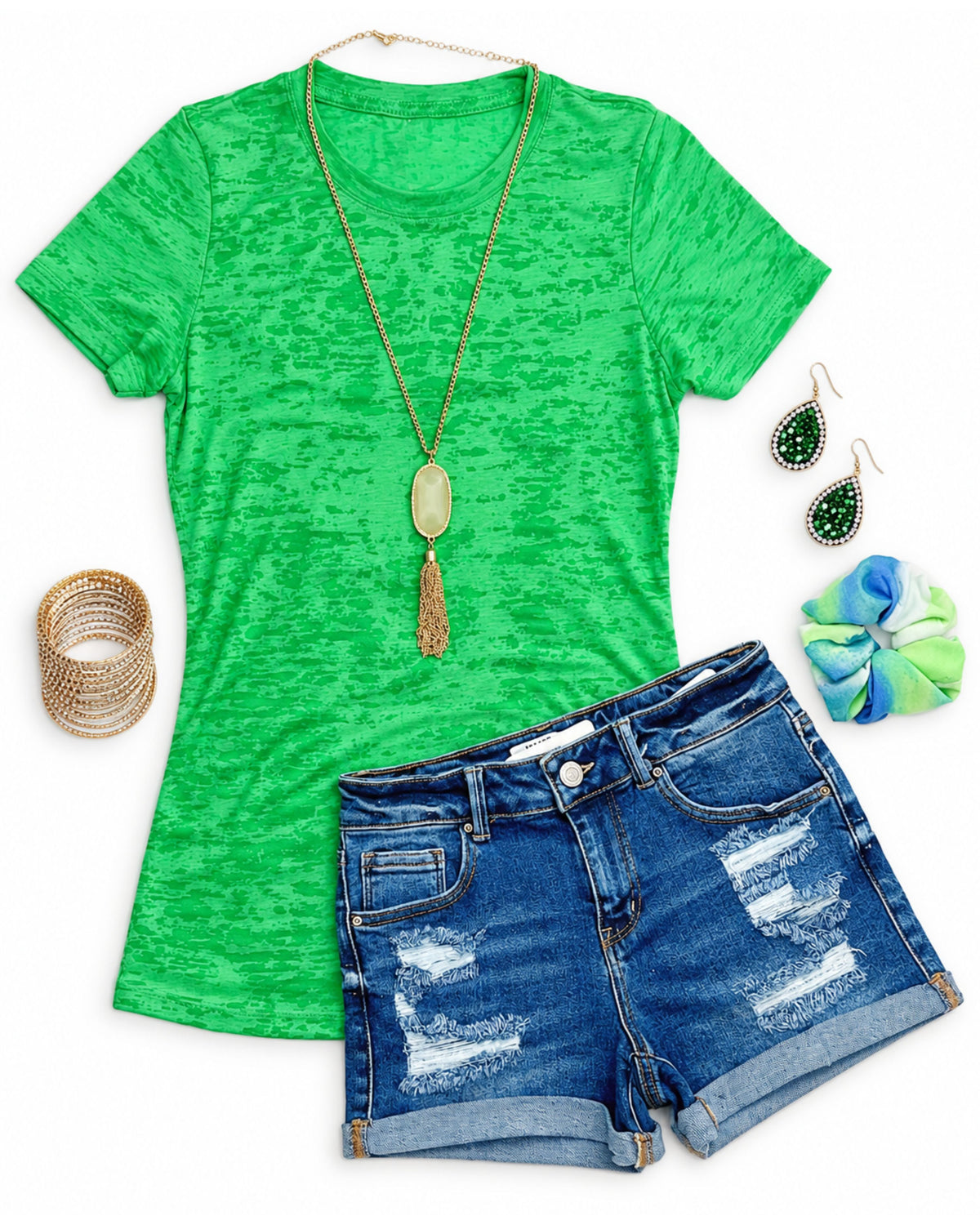 BASIC BURNOUT TEE - GREEN-Top-privityboutique.com-Privity Boutique, Women’s Fashion Boutique in Mesa, Arizona