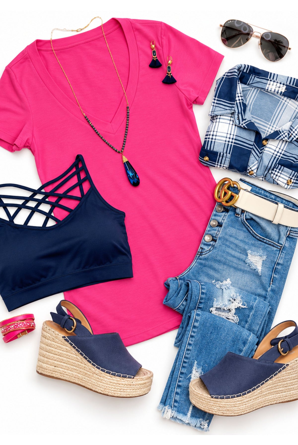 BASIC SHORT SLEEVE DEEP V TEE - FUSCHIA-Top-privityboutique.com-Privity Boutique, Women’s Fashion Boutique in Mesa, Arizona